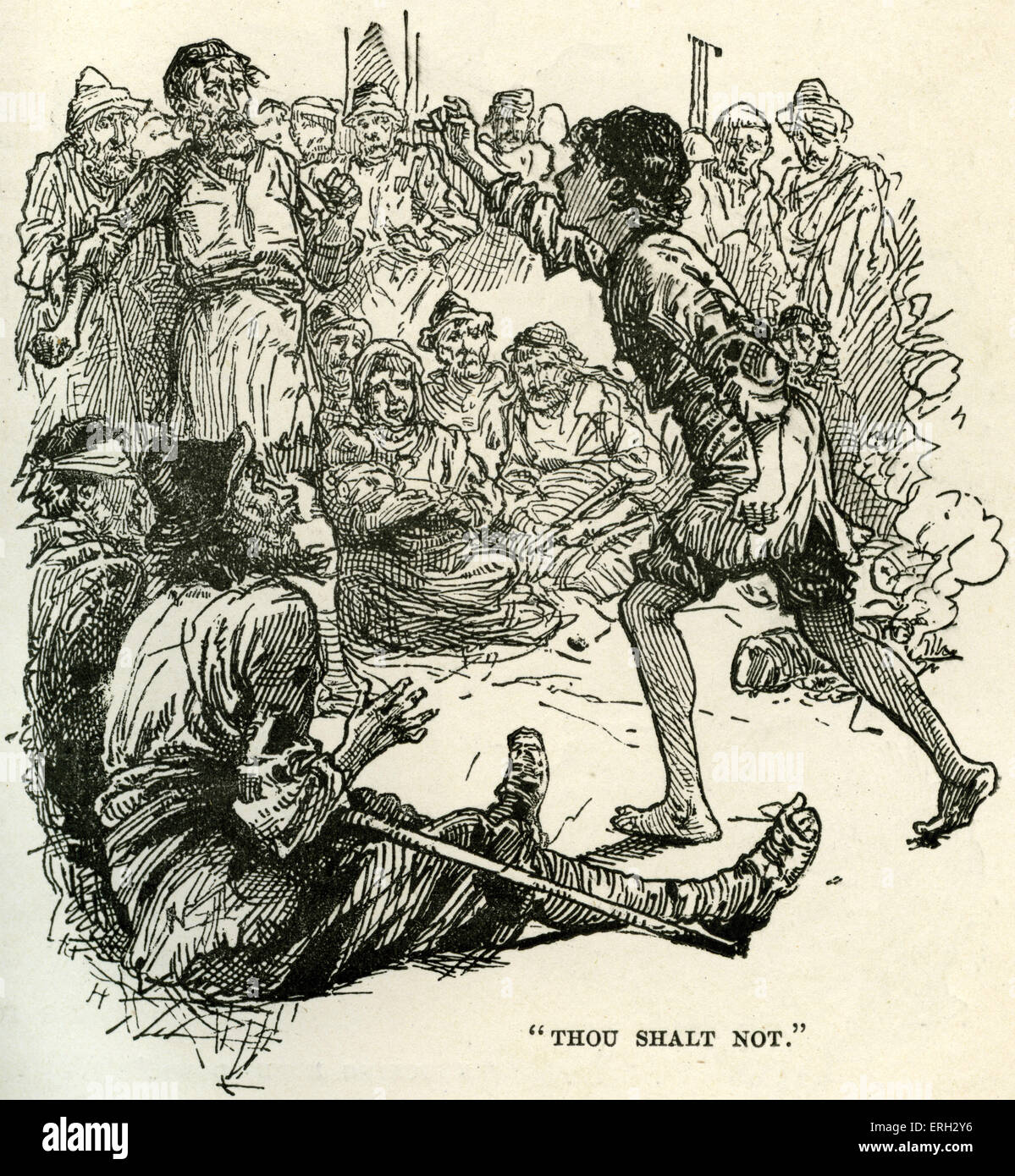 Der Prinz und der Bettelknabe "von Mark Twain. Erstveröffentlichung im Jahre 1881. König Edward enthüllt seine Identität zu einer Schar von Bettler, Kapitel XVII. US-amerikanischer Autor und Dozent, 30November 1835-21. April 1910. Stockfoto