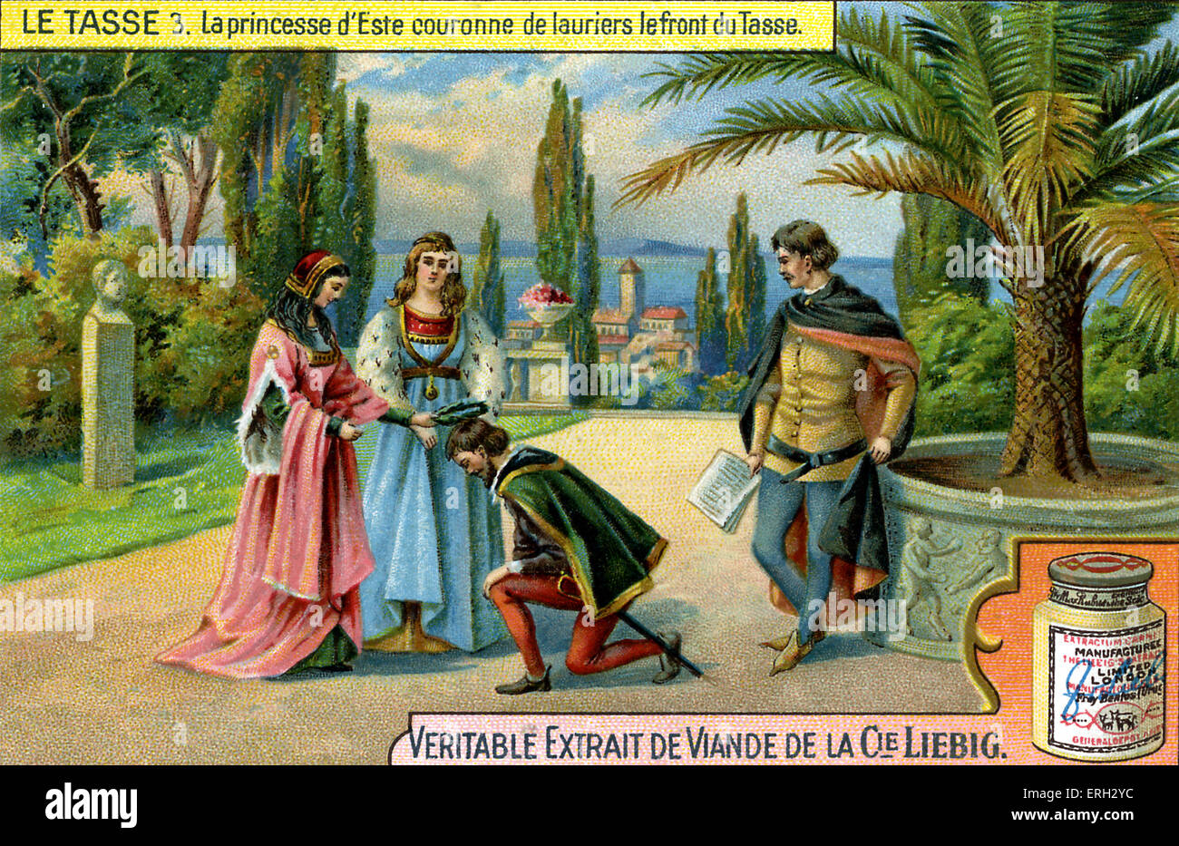 Prinzessin von Este krönt Torquato Tasso mit einem Lorbeerkranz als Reaktion auf sein Gedicht "Jerusalem geliefert". Werbung für Stockfoto