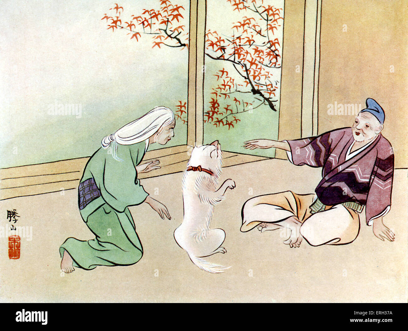 Der alte Mann, ausgetrocknete Bäume zu blühen, Frage mich Geschichten des alten Japan von Alan Leslie Whitehorn, veröffentlicht 1911 aus Stockfoto