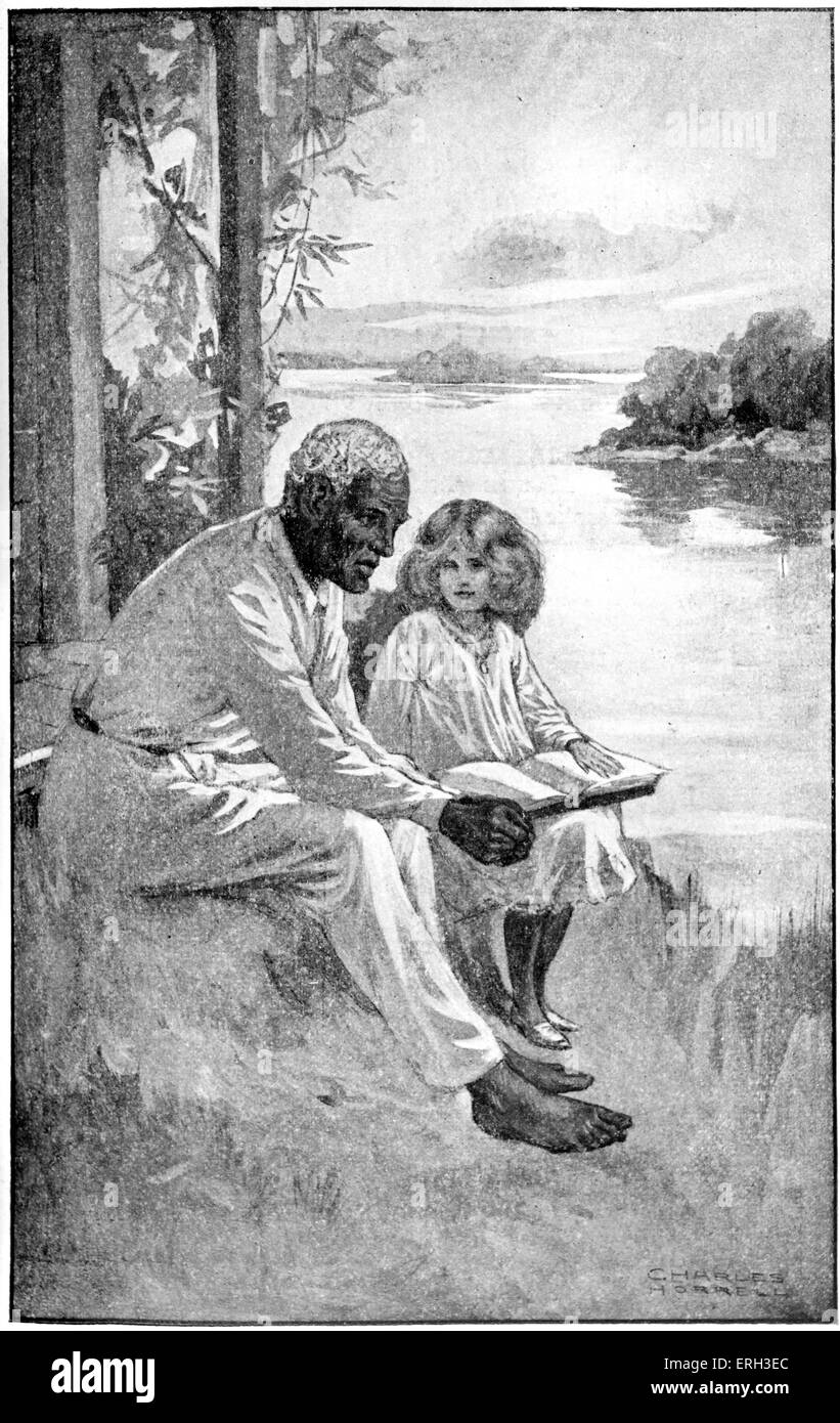 Onkel Toms Hütte von Harriet Beecher Stowe, Illustration von Charles Horrell (Datum nicht bekannt). Bildunterschrift lautet: "Eva liest die Stockfoto