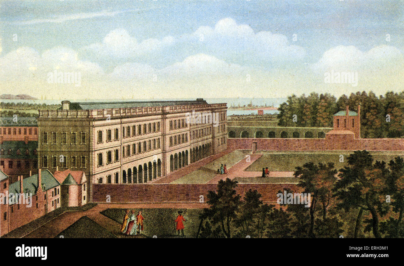 Trinity College, Dublin - farbig Gravur der Universitätsbibliothek von Robert Sayer, c. 1760. RS: 1724/5 - 1794. Stockfoto