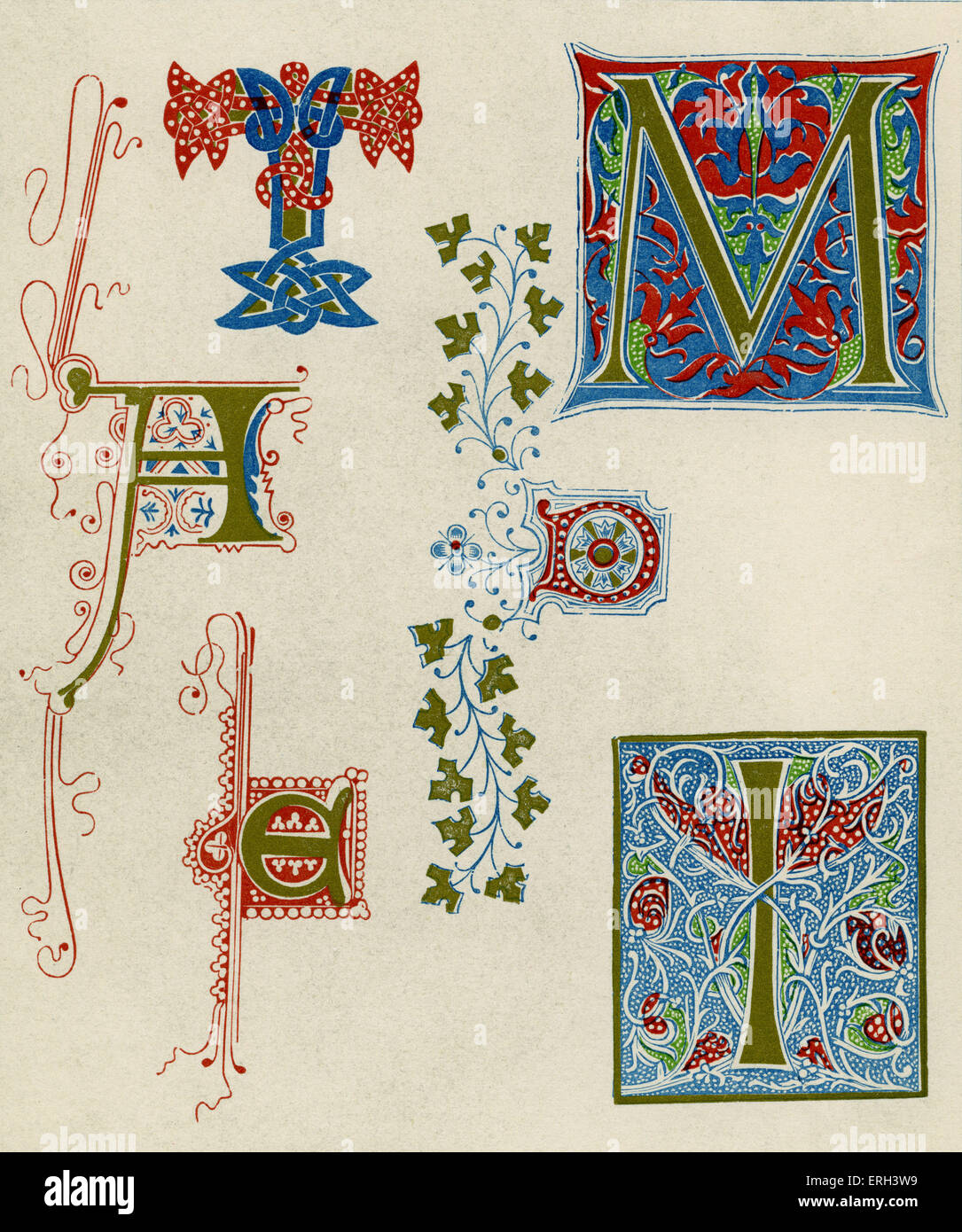 Italienische illuminierte Initialen.  15. und 16. Jahrhundert. (1886-Quelle). Stockfoto