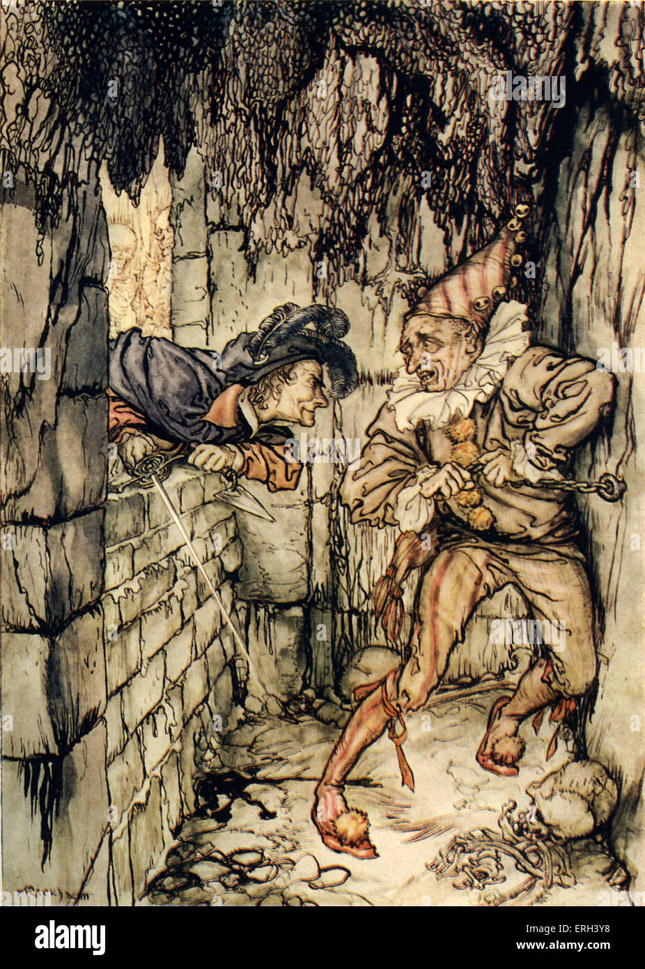 "Das Fass Amontillado" von Edgar.  Der Erzähler, Montresor, begräbt Fortunato lebendig, ihn in einen Hohlraum der Wand Mauerwerk Stockfoto