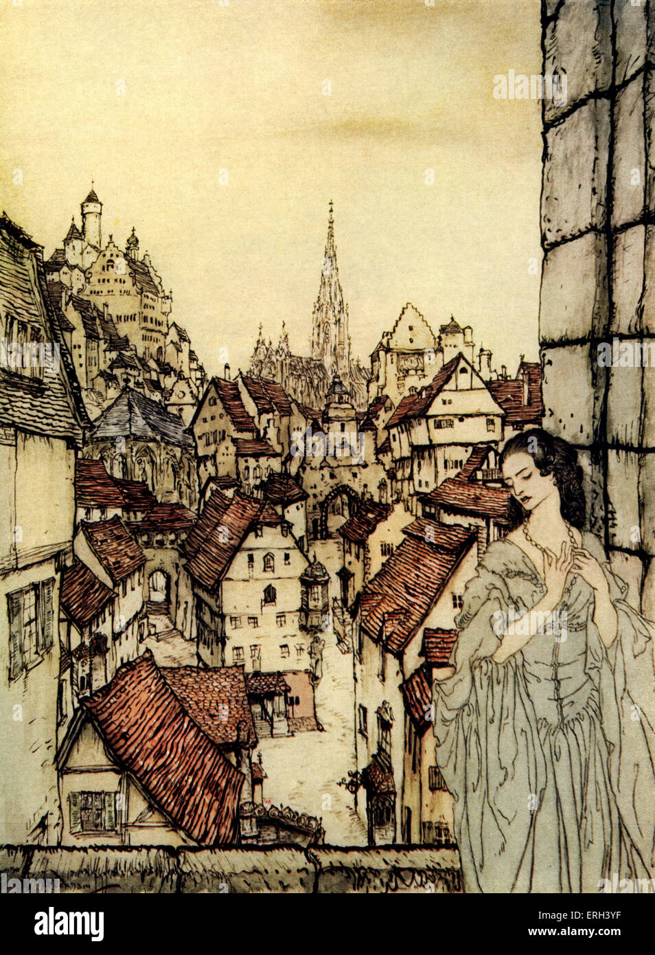 "Ligeia" von Edgar.  Gotisches Romanze zwischen Ligeia und namenlose Erzähler.  Ihrer ersten Begegnung in einer ungenannten Stadt auf Stockfoto