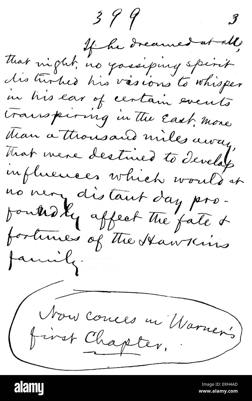 Mark Twains handschriftlichen Autograph der "The Gilded Age". Das Ende der ersten Rate. Mark Twain (Pseudonym für Stockfoto