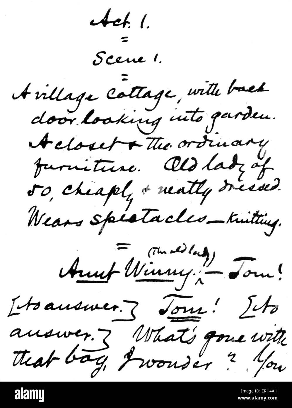 Mark Twains erste Hand-Manuskript-Seite von "Tom Sawyer". Als ein Stück c. 1872 begonnen. "Tante Winny" wurde später 'Tante Polly'. Mark Stockfoto