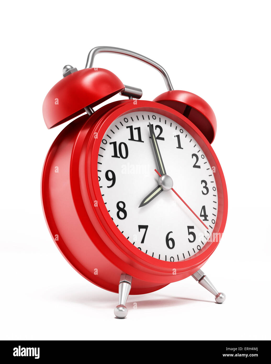 Roter Wecker isoliert auf weißem Hintergrund. Stockfoto