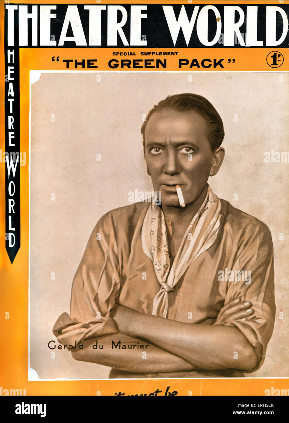 Gerald du Maurier (Larry Deans) mit Zigarette im "The Green Pack" von Edgar Wallace Wyndham Theatre, London, UK, 1932. Stockfoto