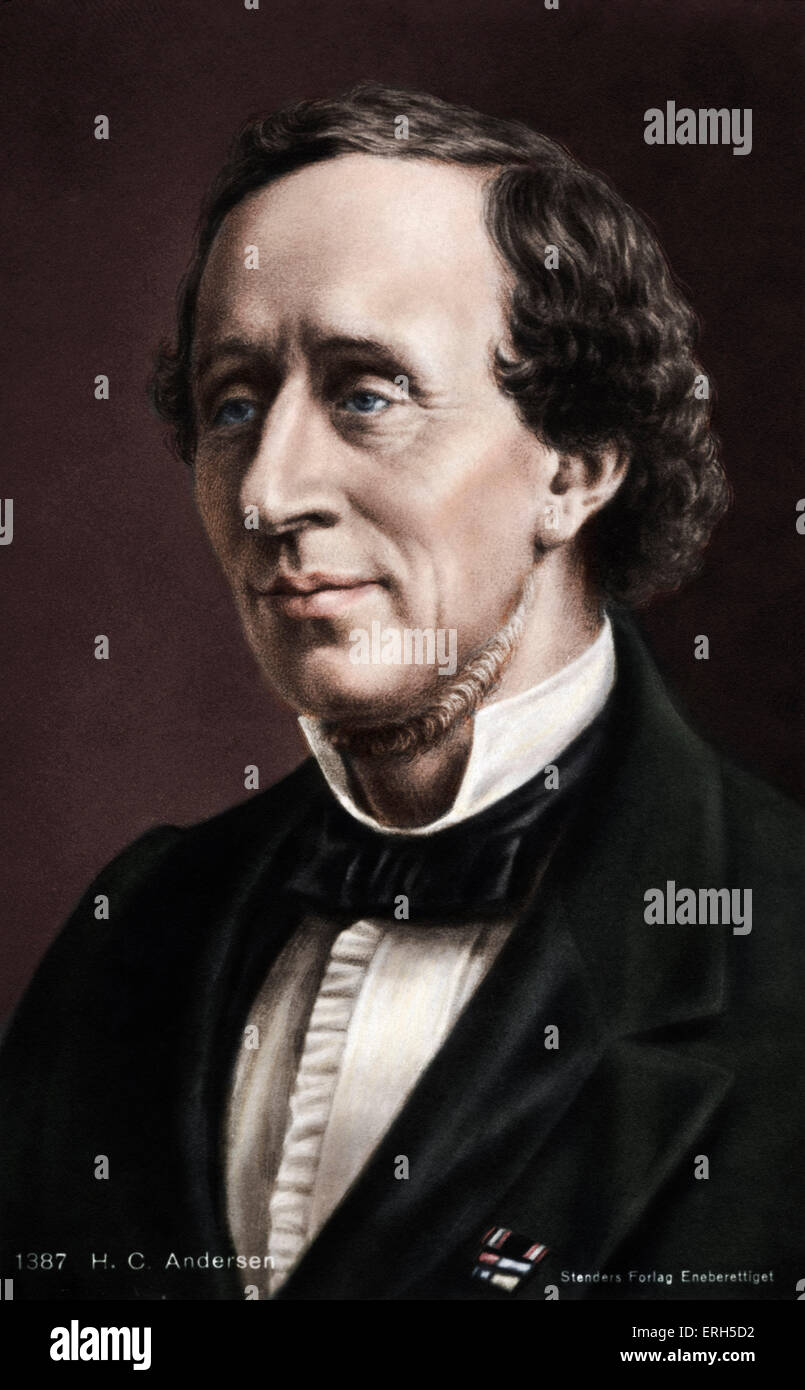 Hans Christian Andersen. Porträt des dänischen Schriftstellers der Märchen. 2. April 1805 - 4. August 1875. Farbausführung Version. Stockfoto