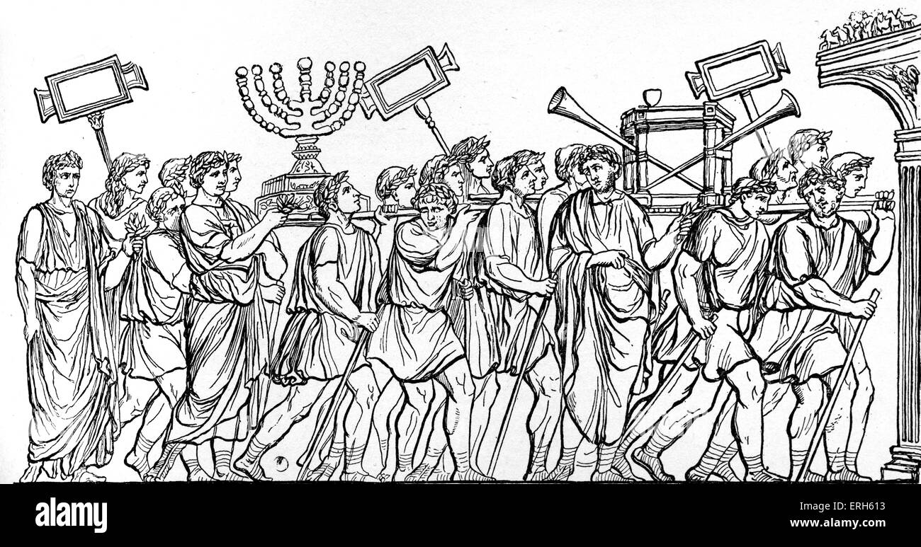 Römische Soldaten an der Zerstörung von Jerusalem entführen die geplünderten Schätze des Tempels. Von der Nothilfe auf dem Bogen der Stockfoto