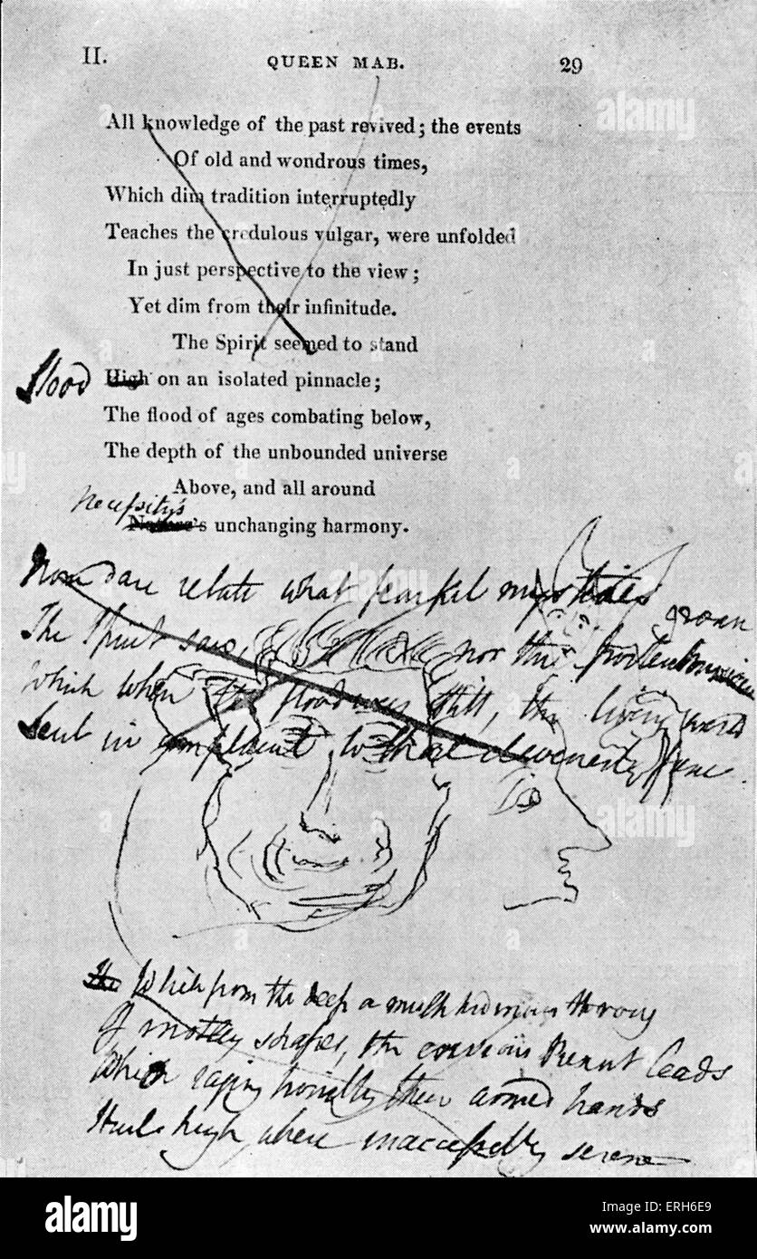 Queen Mab von Percy Bysshe Shelley - Seite Auszug.  Gedicht veröffentlicht im Jahre 1813 - erste wesentliche poetisches Werk von Shelley. Stockfoto