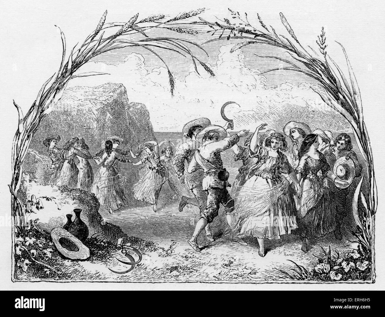 Shakespeares spielen "Der Sturm" - Akt IV - Szene 1 - vor Prosperos Zelle. Ein Tanz der Nymphen und Schnitter. Stockfoto