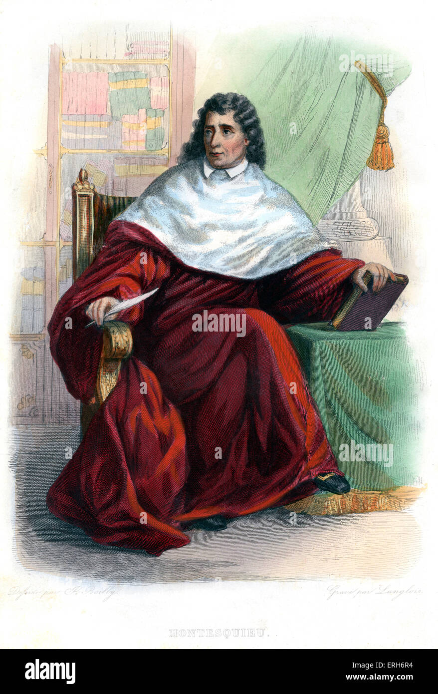 Charles-Louis de Secondat, Baron De La Brède et de Montesquieu. Französische sozialer Kommentator und politischer Denker lebte im Zeitalter der Aufklärung. 1689 - 1755. Kupferstich von Langlois, c. 1866. Stockfoto