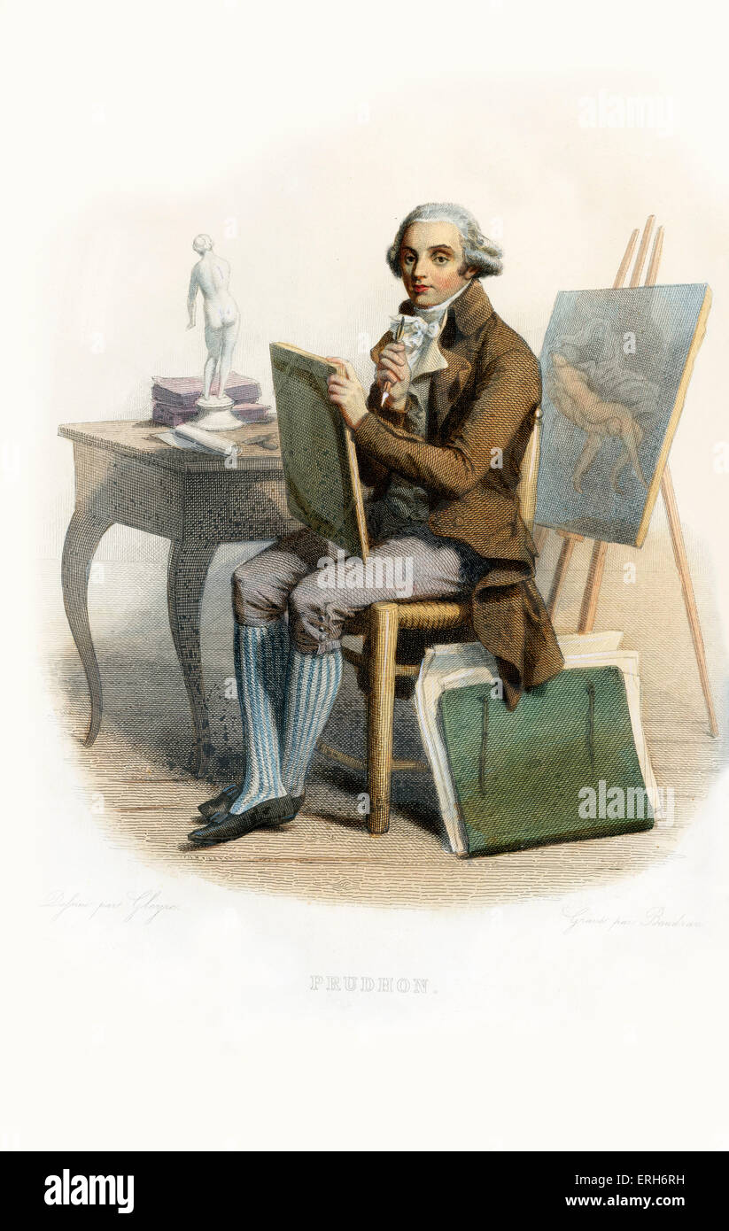 Pierre-Paul Prud. Französisch-romantischen Maler und Zeichner bekannt für seine allegorischen Gemälden und Porträts. 1759-1823. Kupferstich von Baudran.c.1847 Stockfoto
