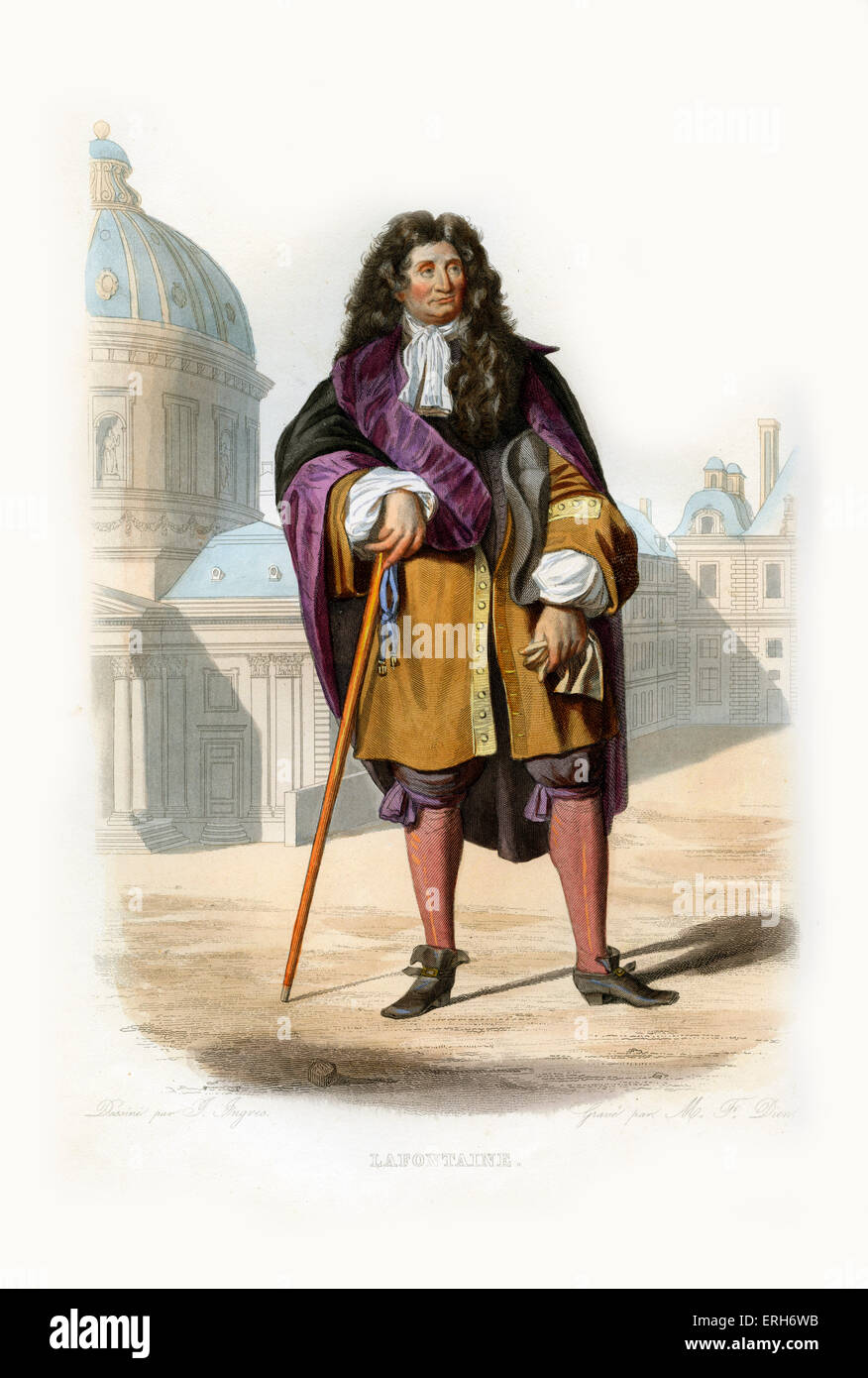 Jean De La Fontaine. Berühmte französische Fabeldichter und poet.1621-1695. Kupferstich von M. F. Dien. c.1845 Stockfoto