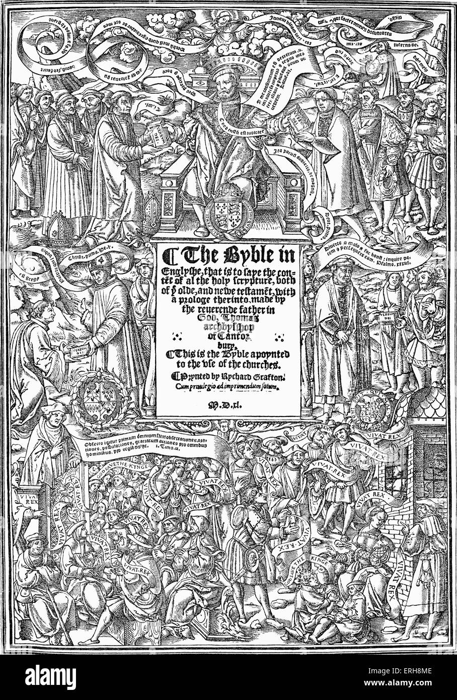 Bibel - Titelseite Cranmers Bibel, 1540. Bibel in englischer Sprache. Stockfoto