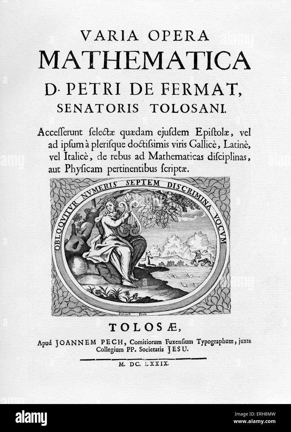 Pierre de Fermat. Titelblatt des "Varia Opera Mathematica". Veröffentlichten Toulouse, 1679 (posthume Veröffentlichung seiner Werke). Stockfoto
