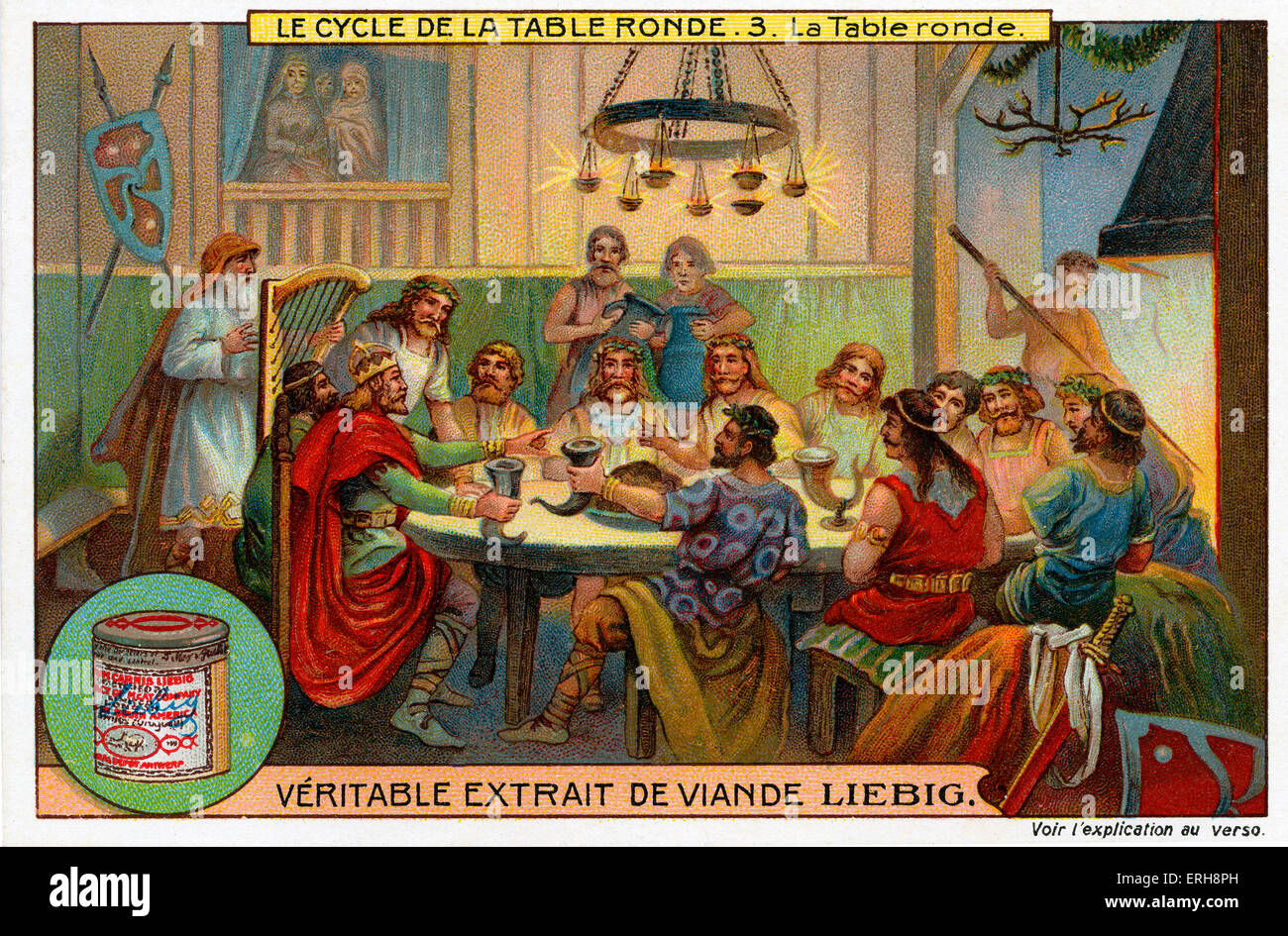 Ritter der Tafelrunde.  (Liebig Sammelkarten. Serie: "Le Cycle De La Table Ronde / Zyklus am runden Tisch").  Nr. 3 Stockfoto