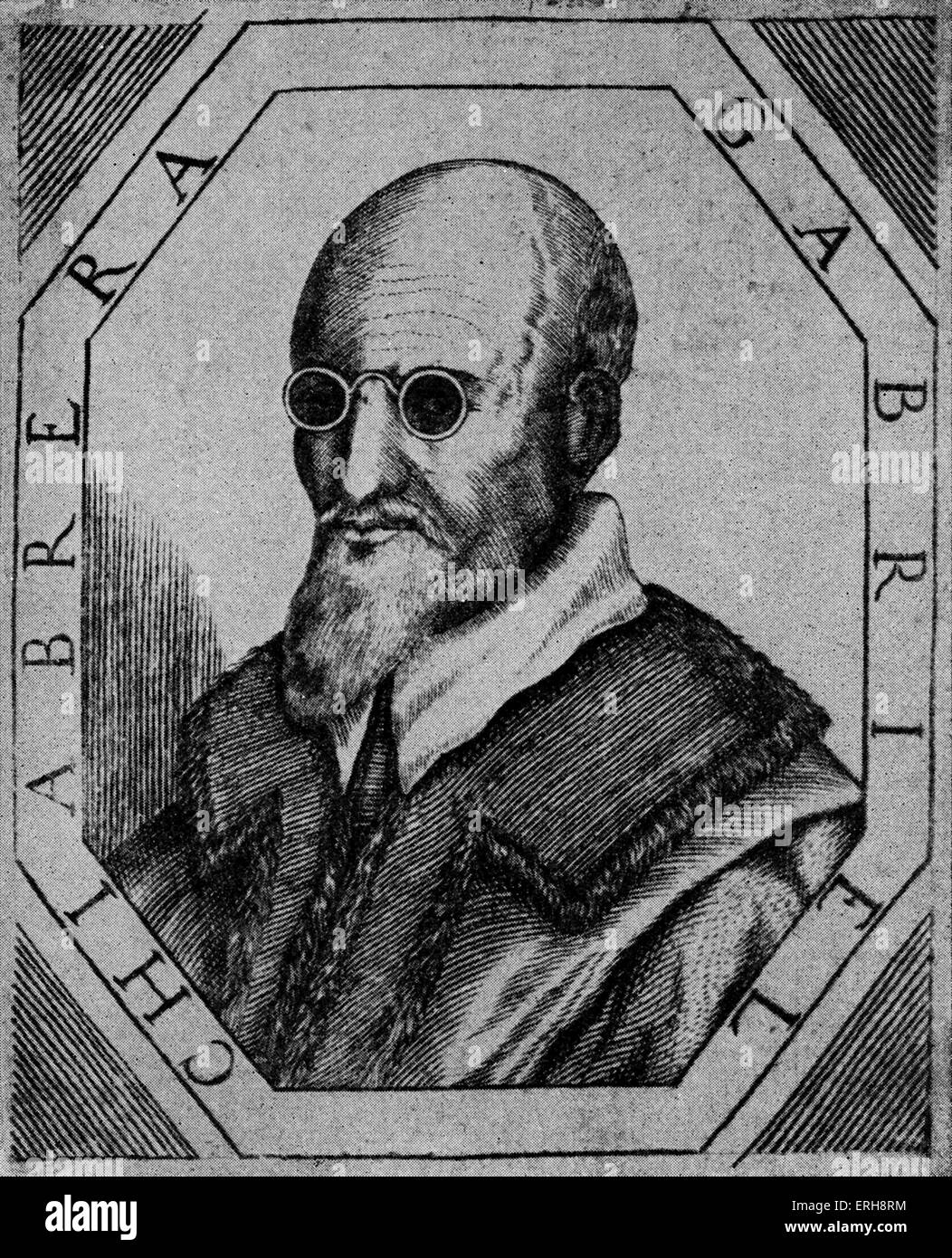 Gabriello Chiabrera - Porträt von Gravur von unbekannten Künstler. Italienischer Dichter, 8 Juni 1552 – 14. Oktober 1638. Stockfoto