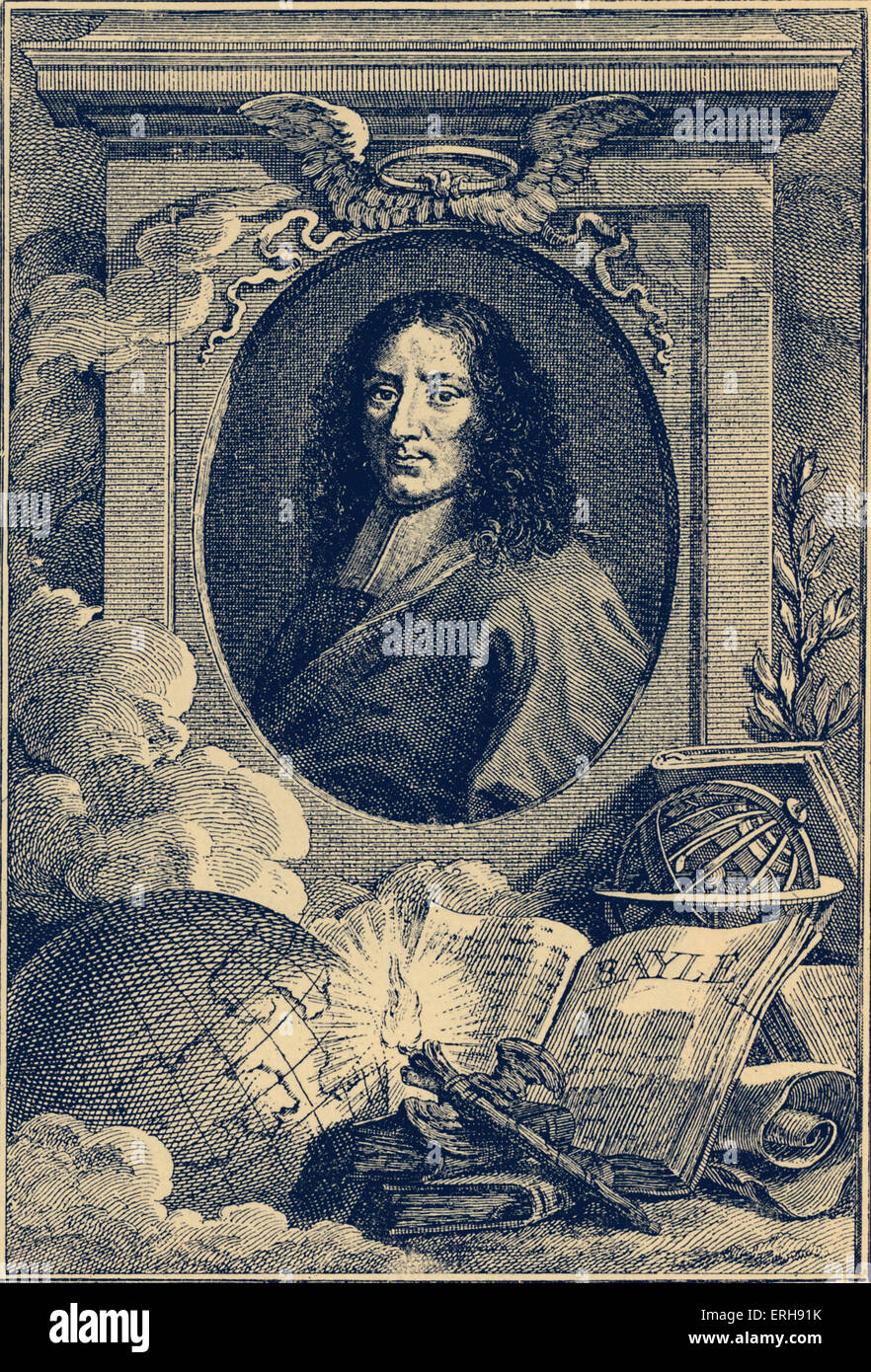 Pierre Bayle. Französischer Philosoph und Schriftsteller am besten bekannt für seine bahnbrechenden Arbeiten "historisch-kritischen Wörterbuch". 1647-1706. Kupferstich von C. Leclerc.c.1845 Stockfoto