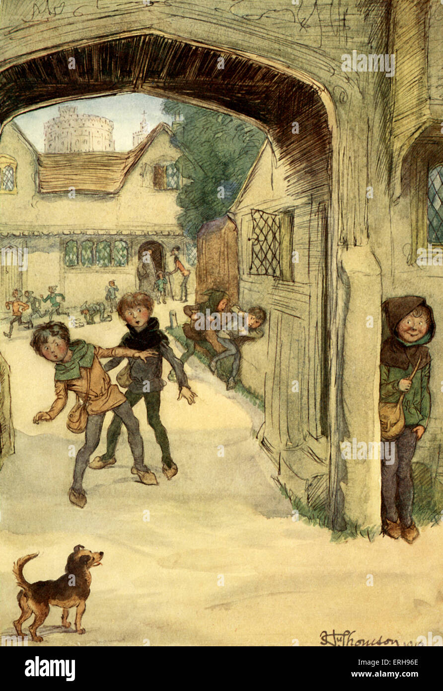 Die lustigen Weiber von Windsor von William Shakespeare. Illustration von Hugh Thomson, 1910. Handeln Sie IV, Szene 1.   Bildunterschrift: [Sir Hugh Stockfoto