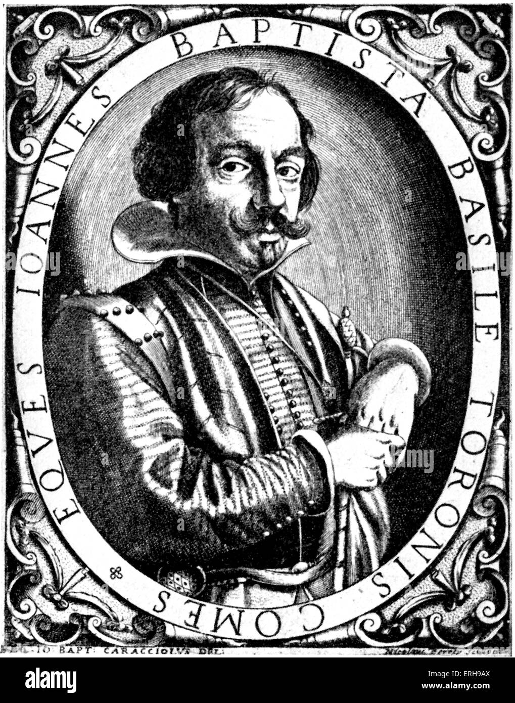 Giambattista Basile - vom Kupferstich von Perrcy nach Gemälde von Caraccioli.  Italienischer Dichter, Höfling und Märchen-Sammler, Stockfoto