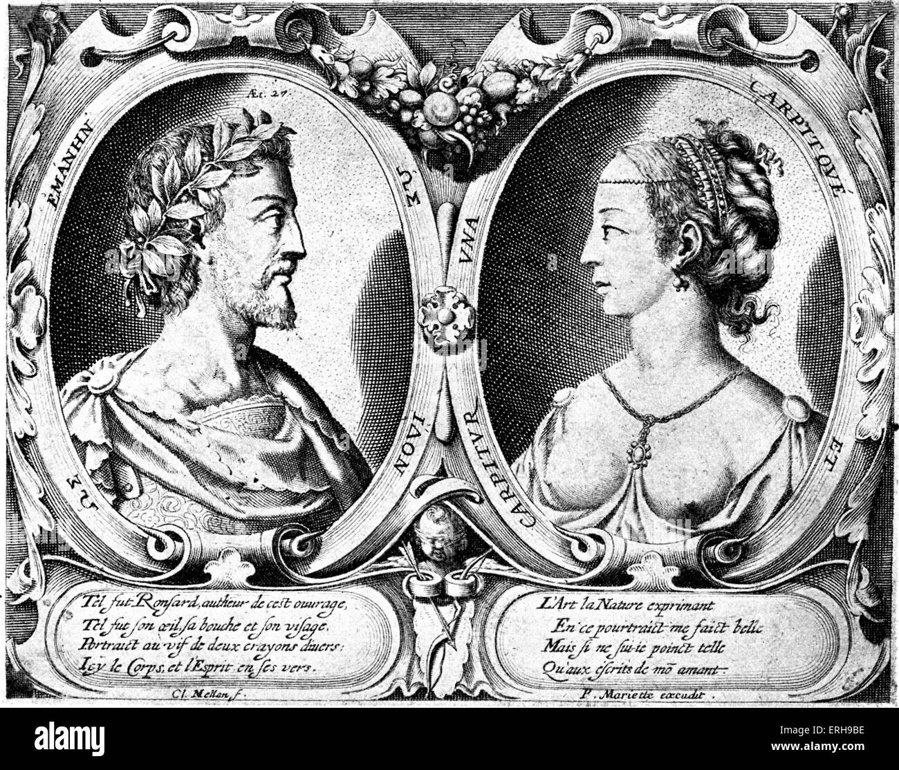Ronsard und Cassandra Salviati - vom Kupferstich von KL. Mellan (1598-1688). F: französische Dichter, 1524-1585. Porträt von zwei Stockfoto