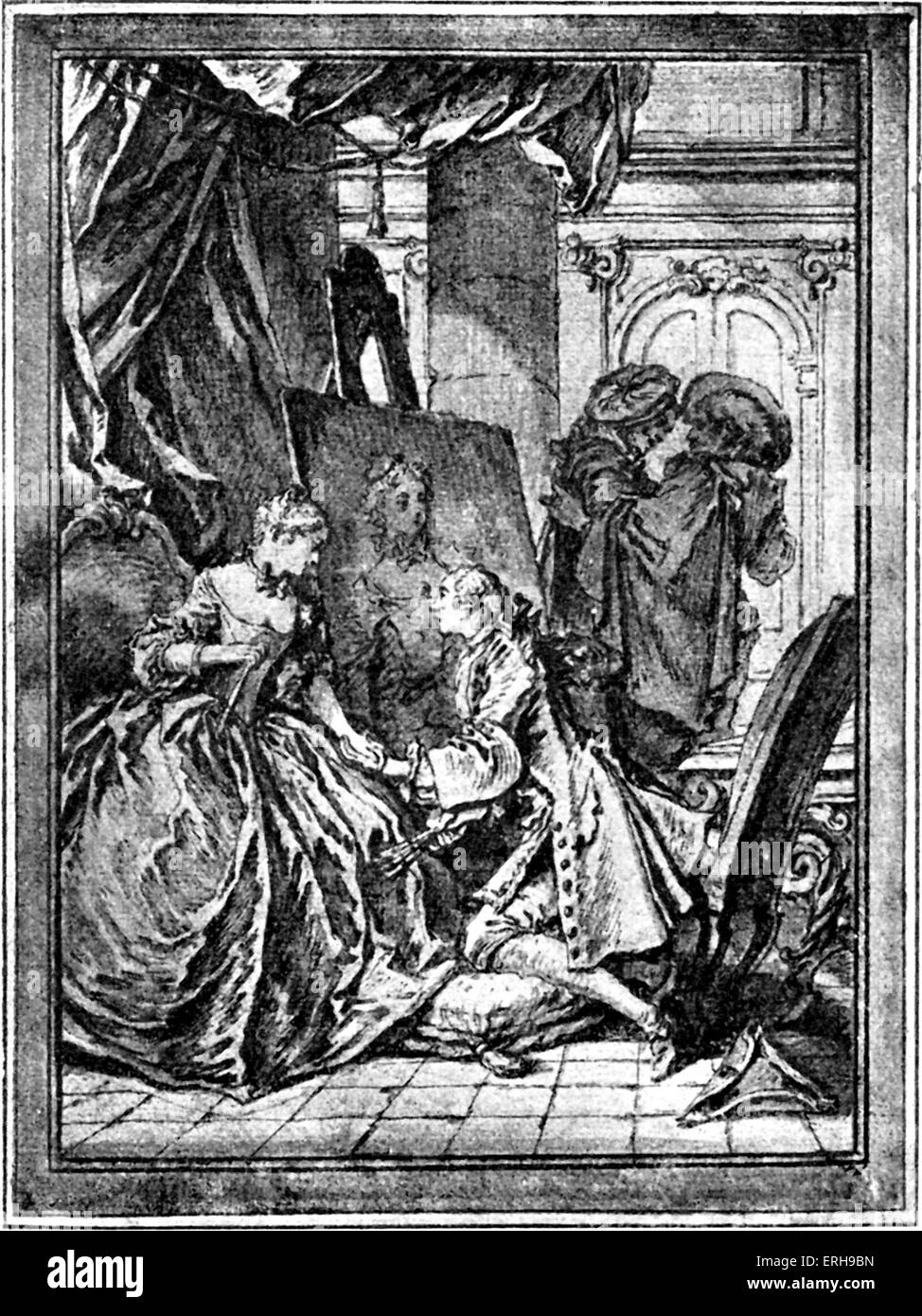 Molières Werke - Illus ment von Boucher, 1734-Ausgabe. Veröffentlicht in Paris, Frankreich. Im klassischen Stil. M: auch bekannt als Stockfoto