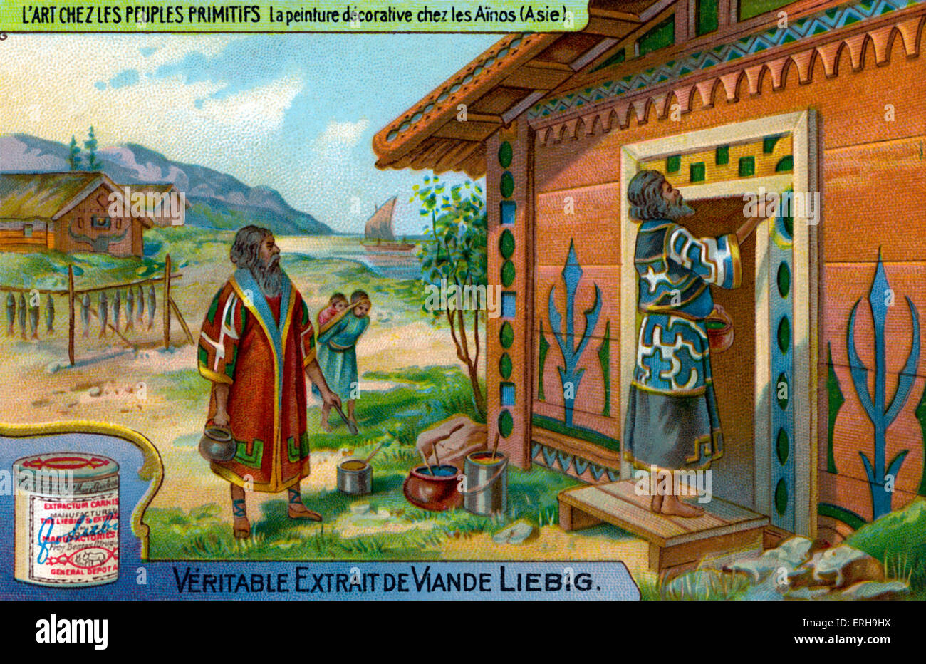 Ainu Dekorationsmalerei. Indigene Gruppen in Japan und Russland. Abbildung auf Liebig Sammelkartenspiel (Französisch Serie: "L'Art Stockfoto