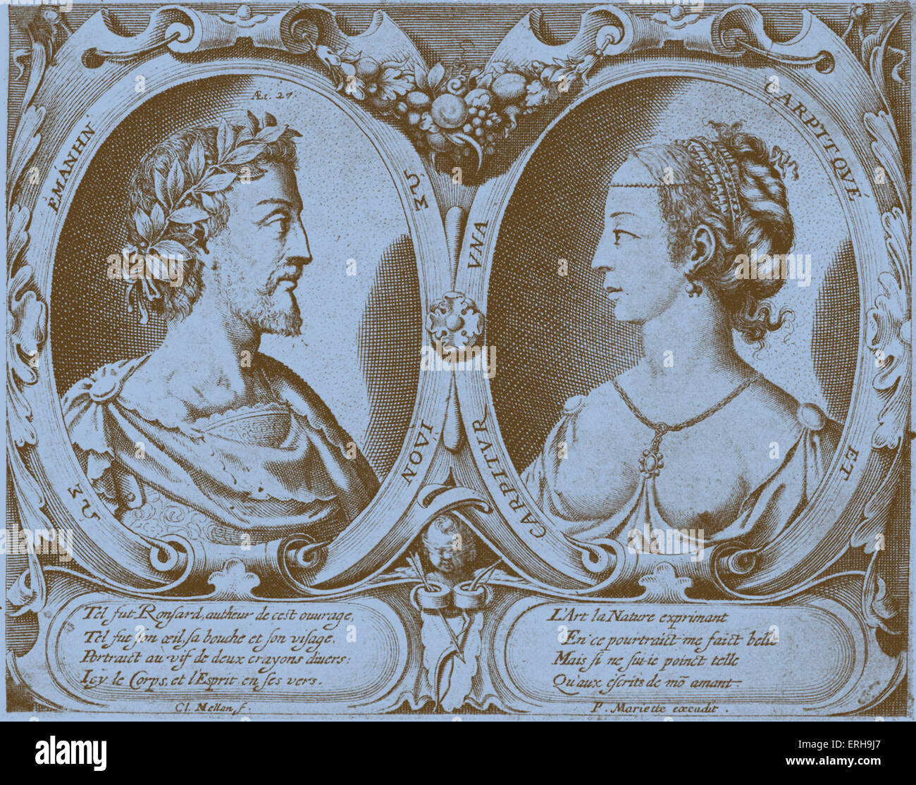 Ronsard und Cassandra Salviati - vom Kupferstich von KL. Mellan (1598-1688). F: französische Dichter, 1524-1585. Porträt von zwei Stockfoto