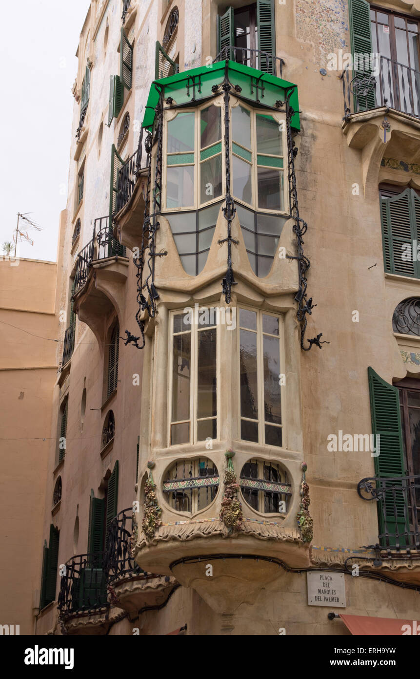 Detail der Casa Rey in Palma Mallorca Fensterdetail Stockfoto