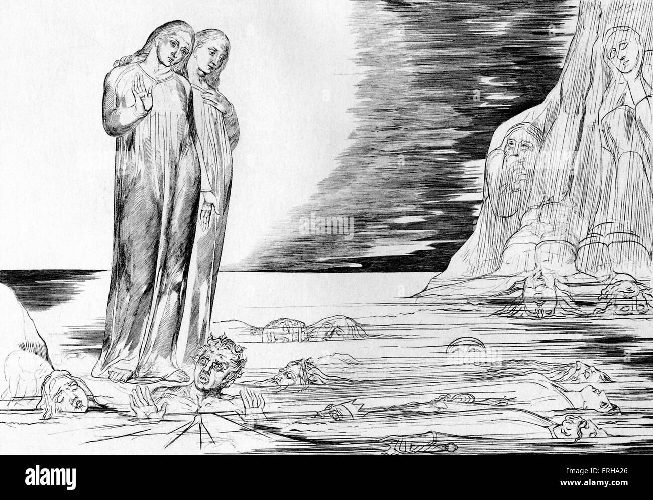 Bocca Degli Abati in Seeeis von William Blake, von den Abbildungen zu Dante; Inferno, Canto XXXII, 1824. Abati wurde ein Stockfoto