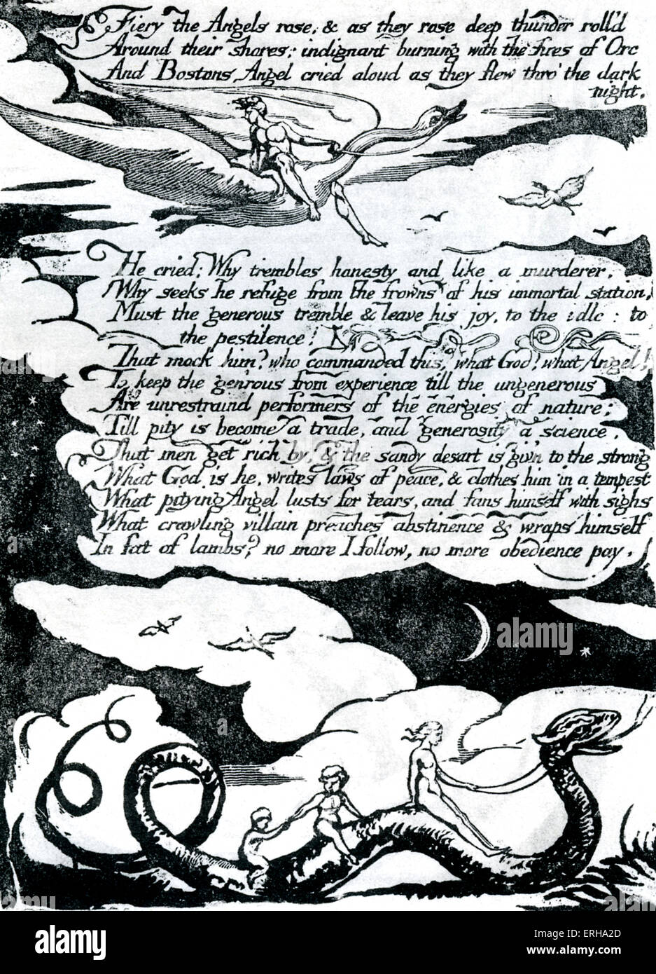 Kinder, die Führung einer Schlange Seite 11 von "America" von William Blake, 1793. Englisch Dichter, Maler und Grafiker: 28. November 1757 Stockfoto