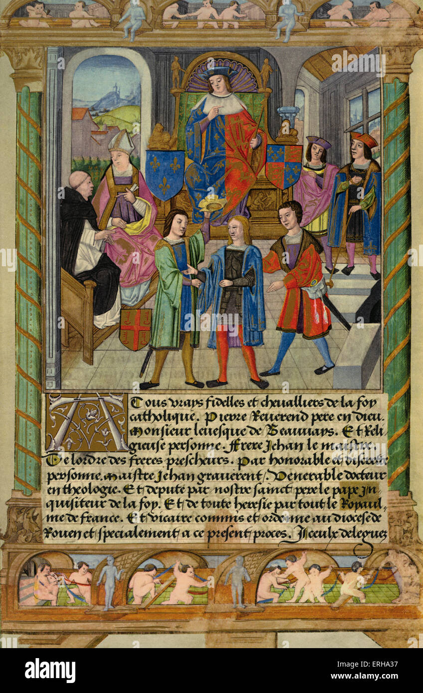 Die beiden Studien von Jeanne d ' Arc, nach Illuminationen in der Handschrift Armagnac produziert für Diane de Poitiers (1499-1566), eine Stockfoto