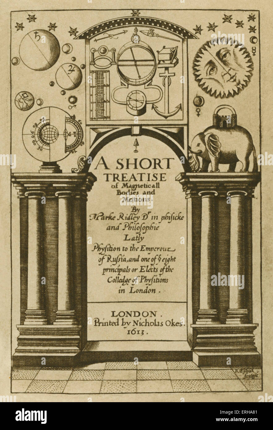 Titelseite: "Eine kurze Abhandlung von Magneticall Körpern und Bewegungen", von Mark Ridley (1560-1624), gedruckt in London von Nicholas Stockfoto