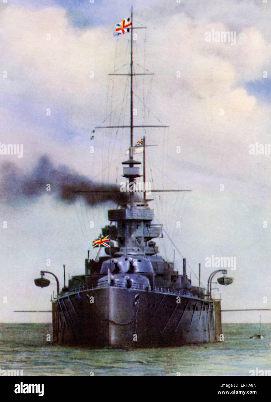 Die HMS Lion. Unsere im Jahre 1910, wurde die HMS Lion Flaggschiff der britischen Schlachtkreuzer Flotte während WW1. Bildunterschrift lautet: "HMS Lion". Nach einer Illustration von F. Mai Aktien. Stockfoto