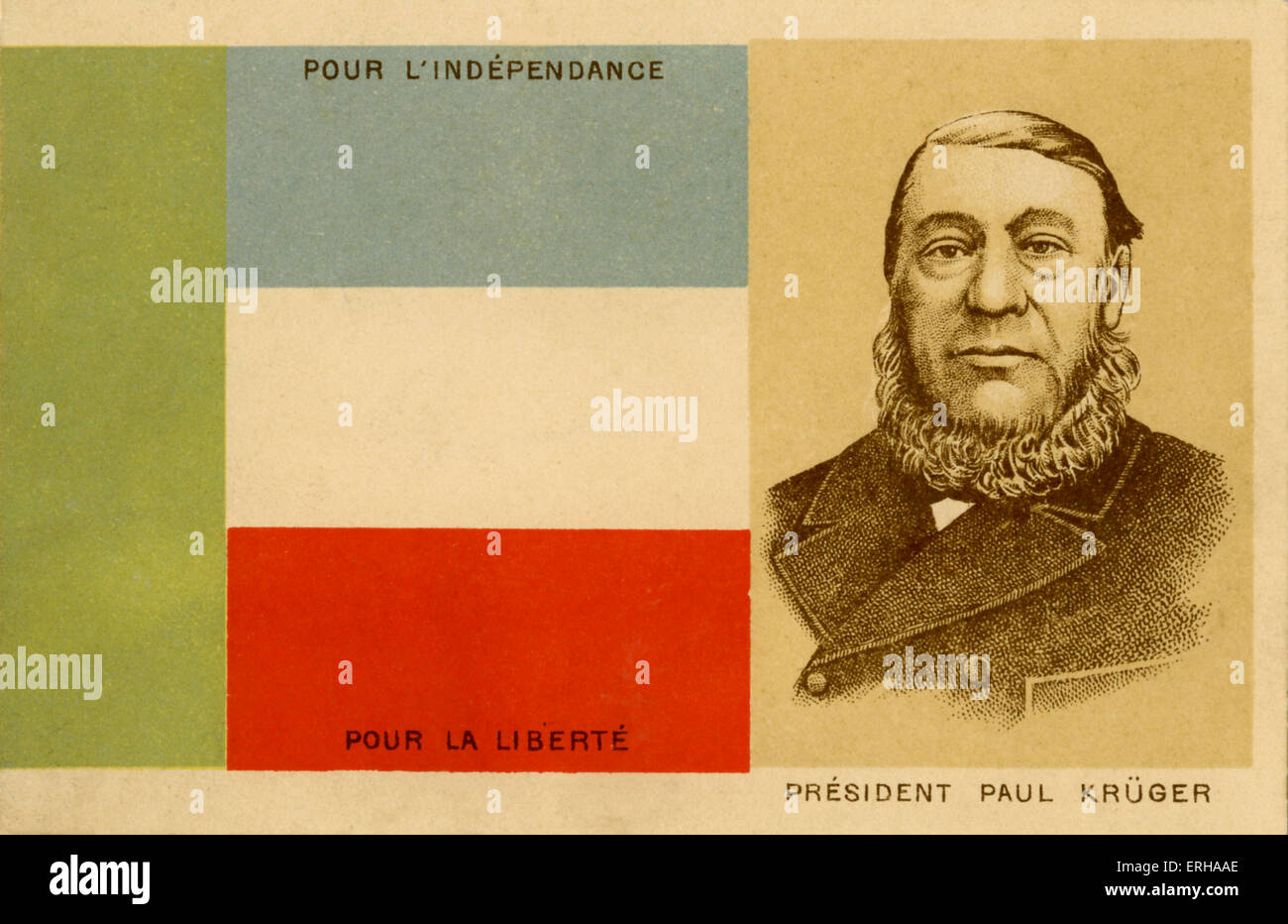 Präsident Kruger (1825-1904) neben der Transvaal-Flagge. Krüger hatte Blei Transvaal in des Zweiten Burenkrieges (1899-1902). Stockfoto