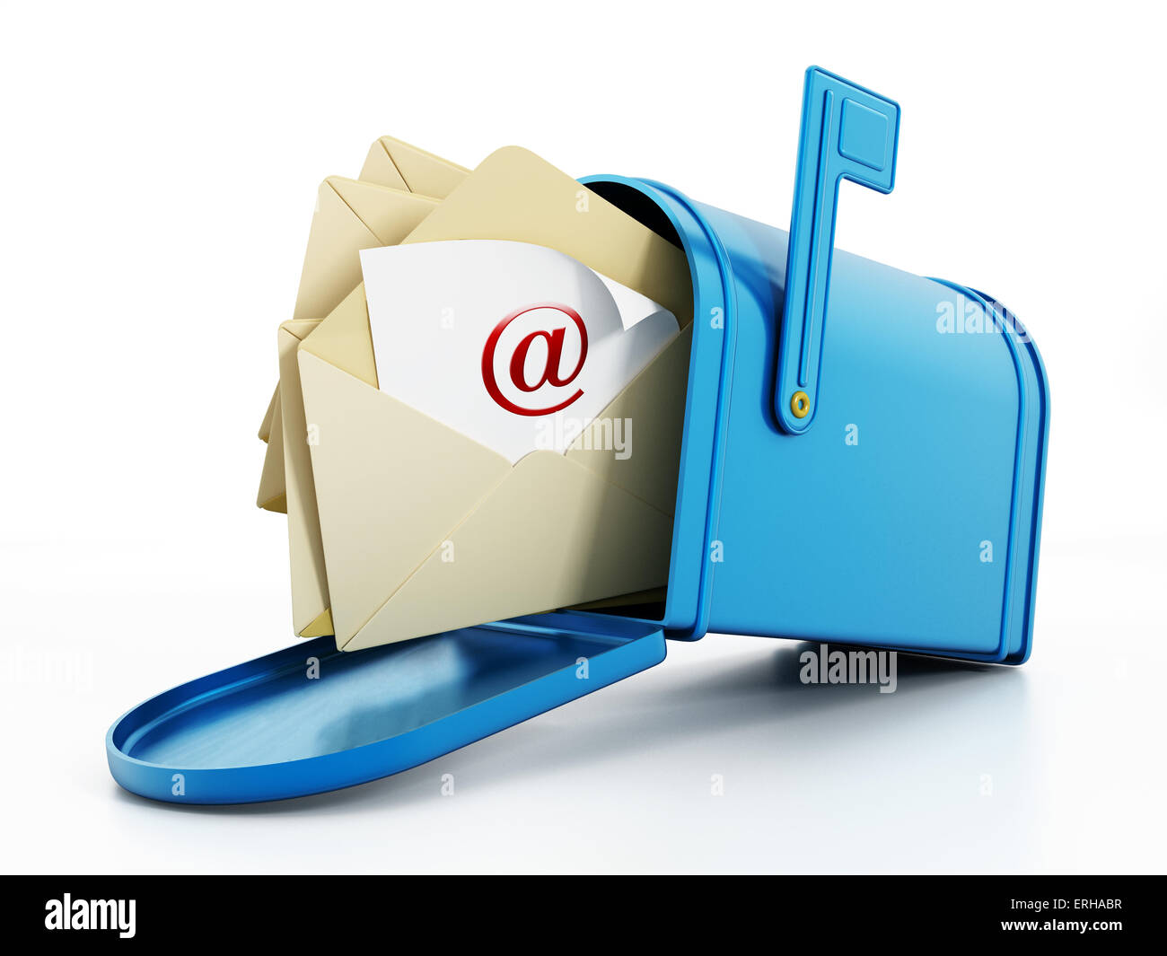 Postfach voll von Mail isoliert auf weiss. Stockfoto