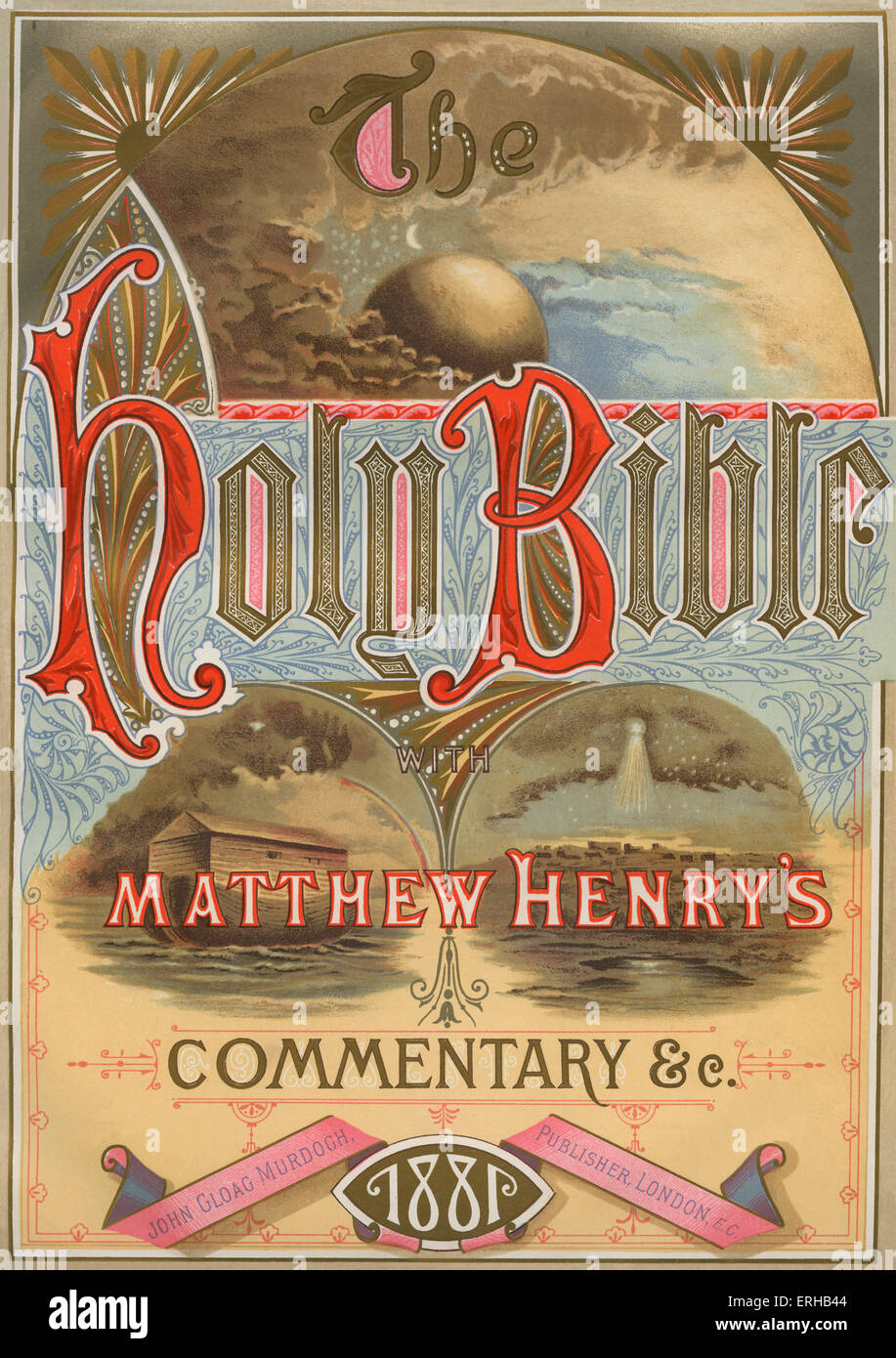 Frontispiz-The Holy Bible: Ein Kommentar von Pastor Matthew Henry1881 - illustriert von Philip M Morris (1836-1902). Stockfoto