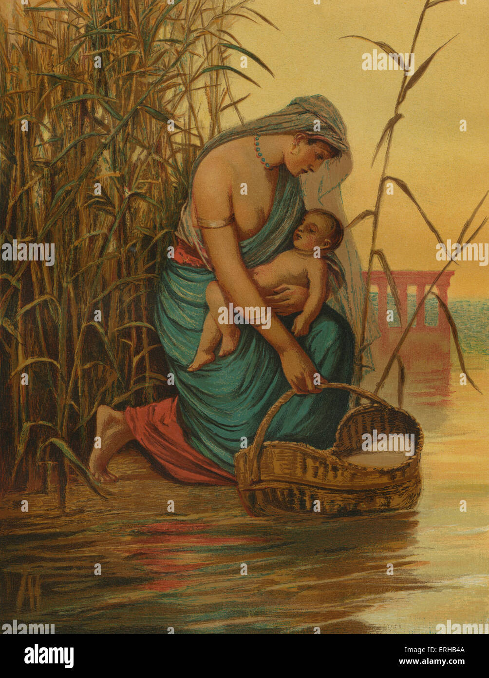 Der Saugling Moses Und Seine Mutter Jochebed Yocheved Bereitet Sich Auf Moses Auf Dem Nil In Einem Korb Exodus 2 1 10 Wegschicken Stockfotografie Alamy