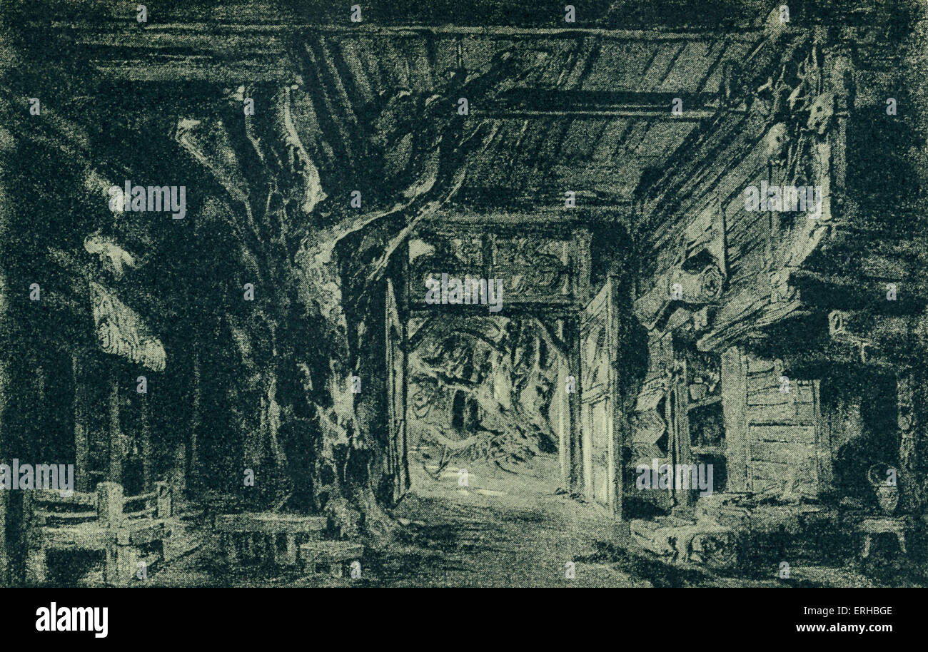 Richard Wagners (1813-1883) der "Walküre" Act I: Skizze der Landschaft um den "Ring des Nibelungen". Illustration von Heinrich Nisle. Stockfoto
