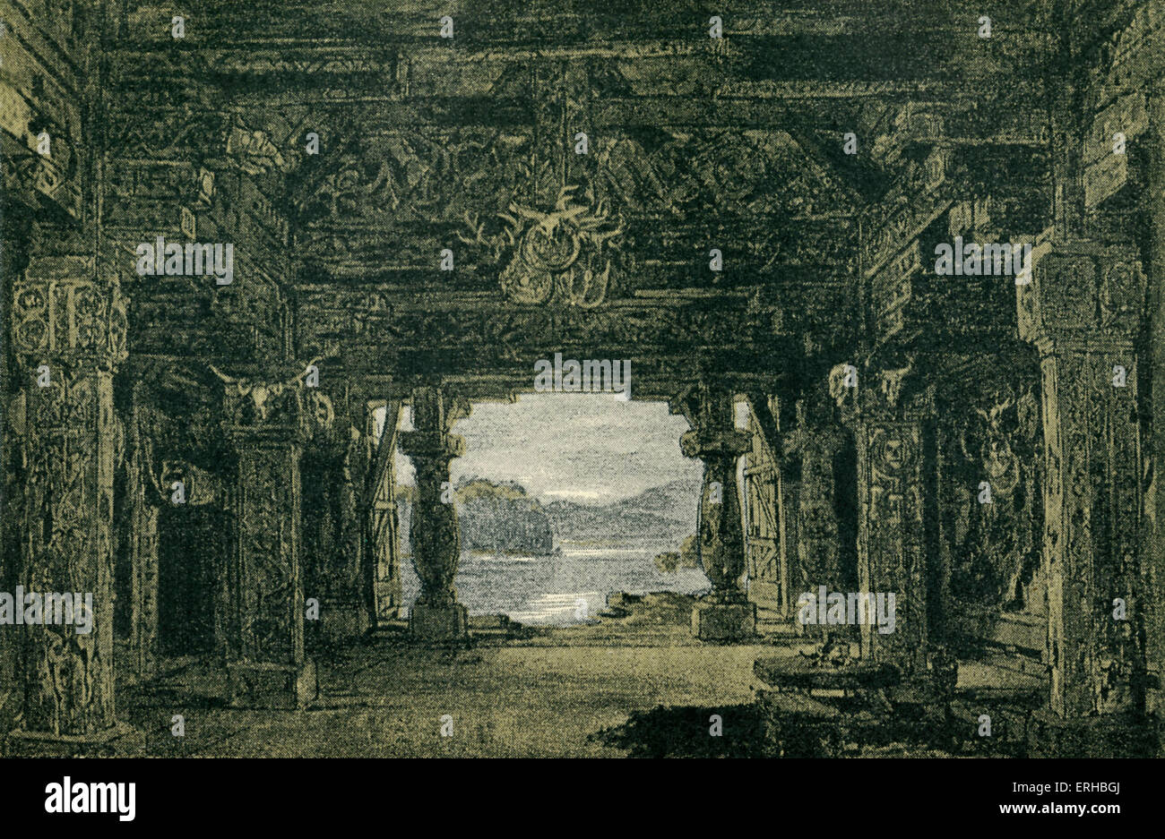 Richard Wagners (1813-1883) Götterdämmerung Act I: Skizze der Landschaft um den "Ring des Nibelungen". Illustration von Heinrich Stockfoto