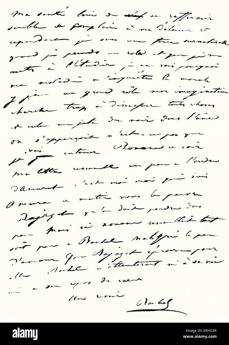 Rachel (Elisabeth Rachel Félix) französische Schauspielerin - bekannt als Mademoiselle Rachel. Handschriftlichen Brief an Dr. Véron c.1858 aus Stockfoto