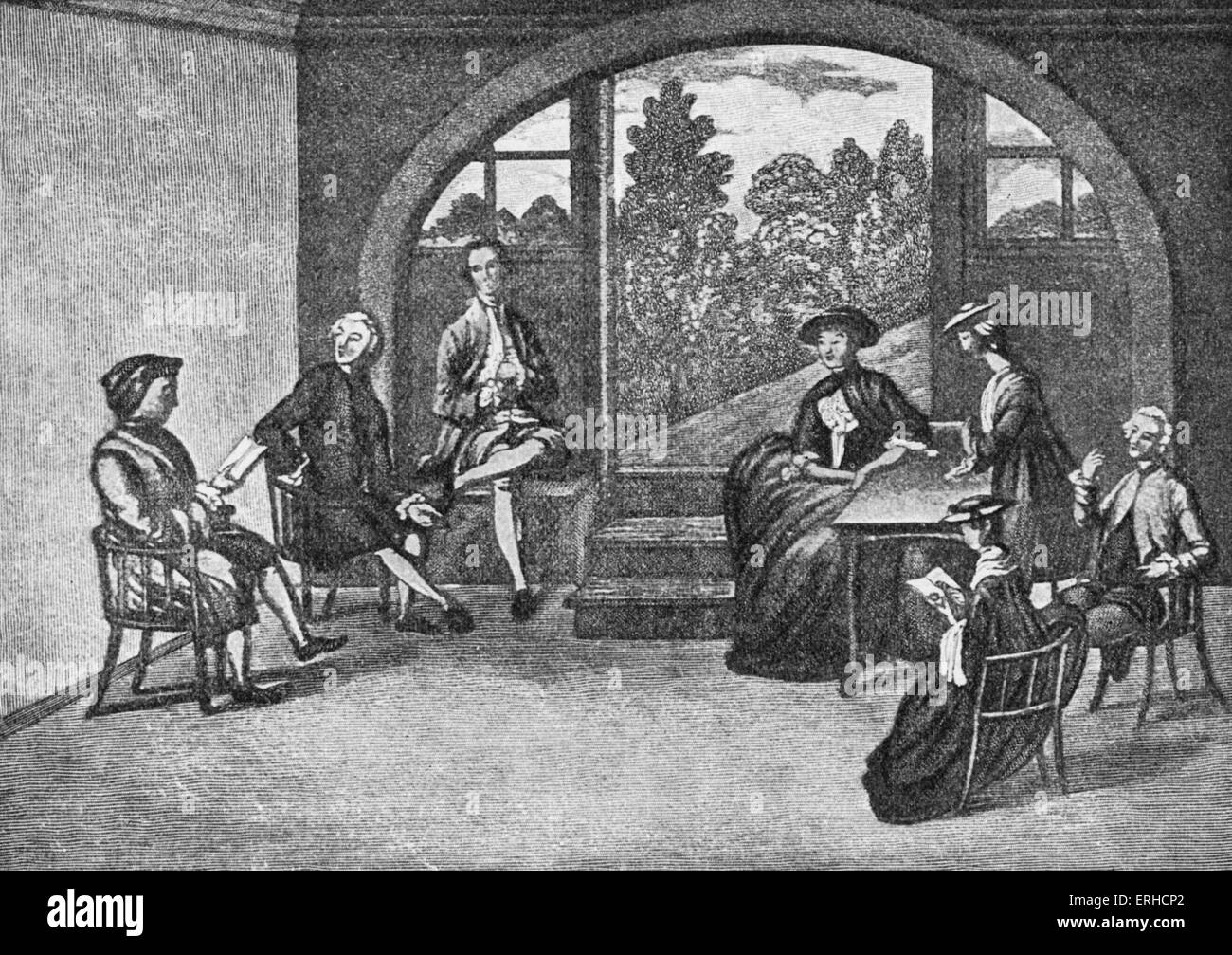 Samuel Richardson lesen aus 'Die Geschichte von Sir Charles Grandison', in einer Gruppe von Freunden. Nach der Zeichnung von Susanna Stockfoto