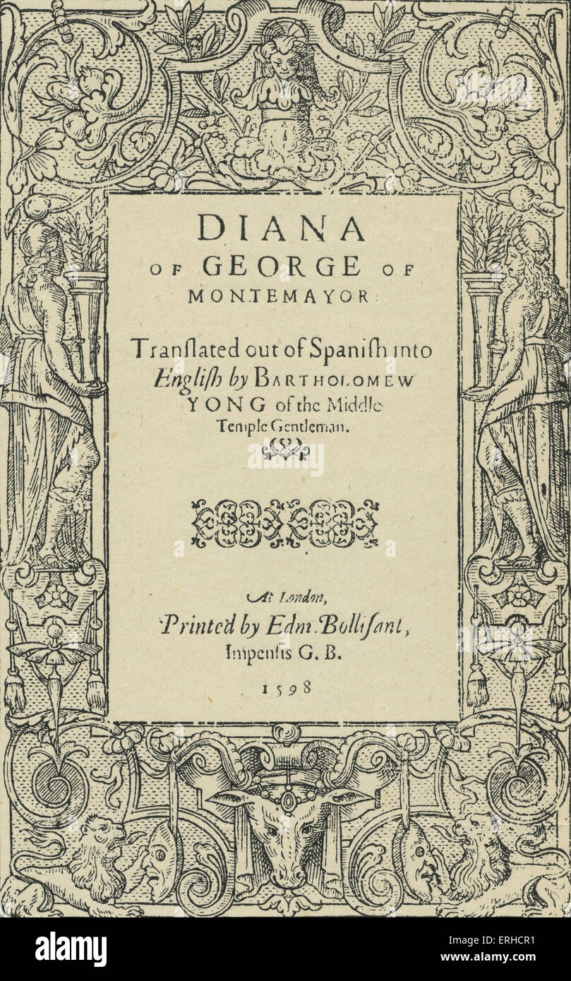 Titelseite von Bartholomew Young / Yongs englische Übersetzung vom spanischen pastorale Prosa Romanze, "Diana" (1598) geschrieben von Stockfoto