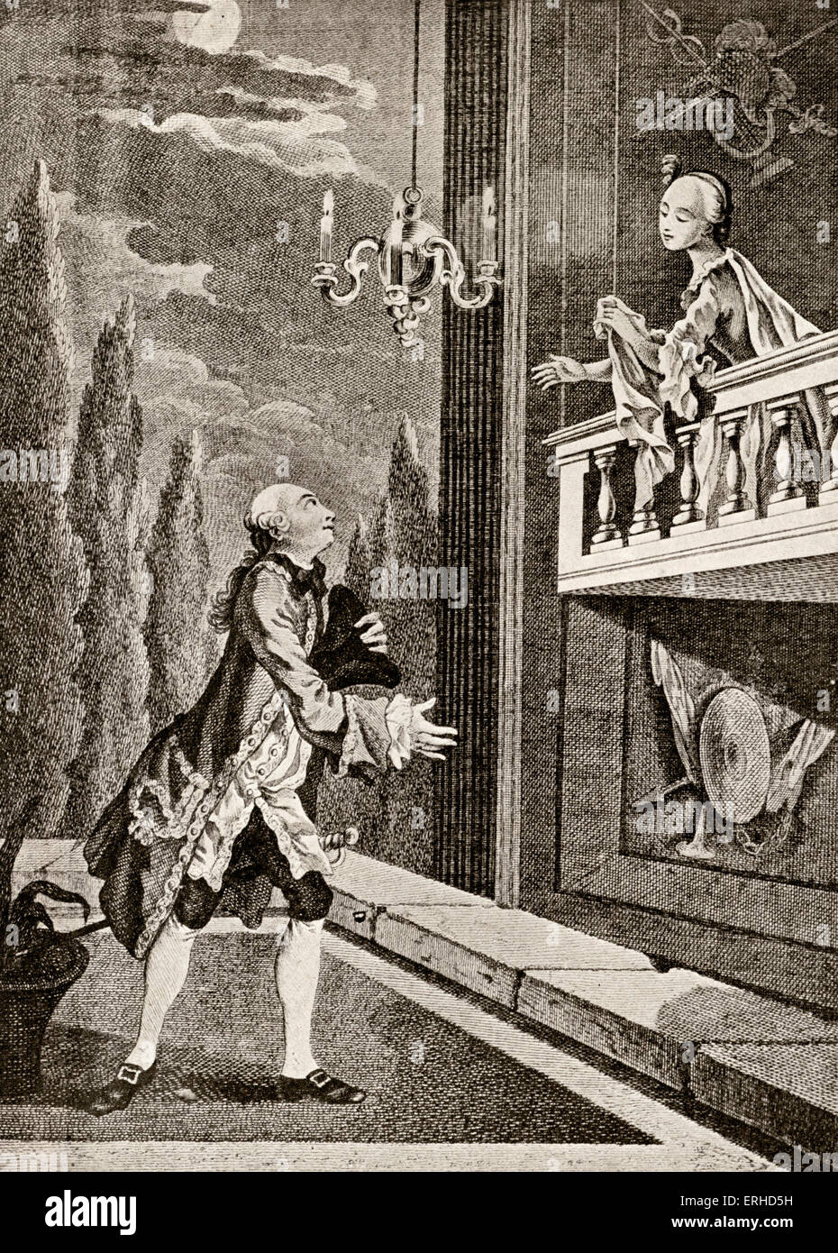 William Shakespeare - Romeo & Julia.  Die Balkonszene, Akt II, Sc Ii. Spranger Berry als Romeo, Miss Nossiter als Julia von R Stockfoto