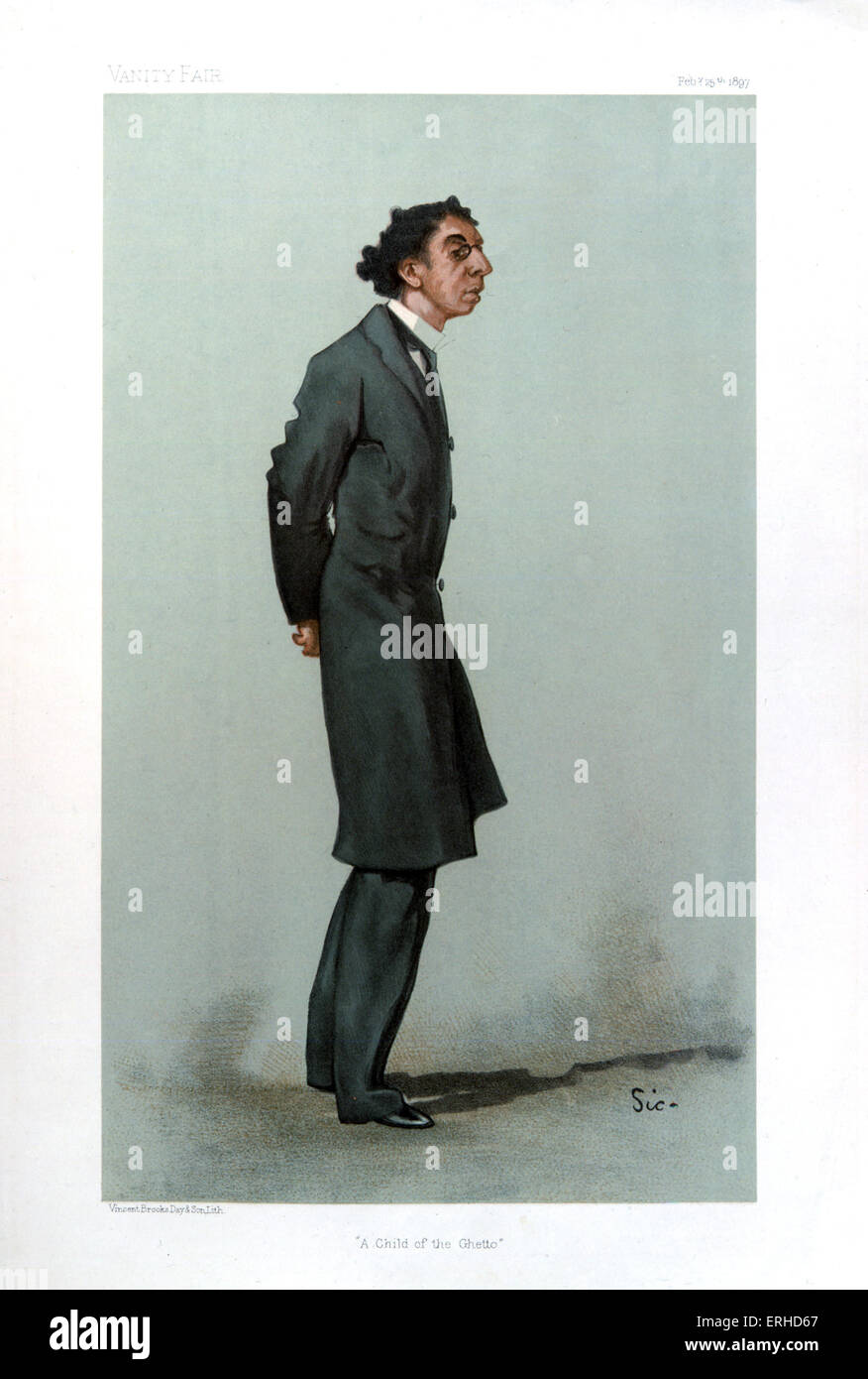 Israel Zangwill - Vanity Fair Karikatur des englischen Schriftstellers von Sic, 25. Februar 1897 Caption: "Ein Kind des Ghettos". Stockfoto