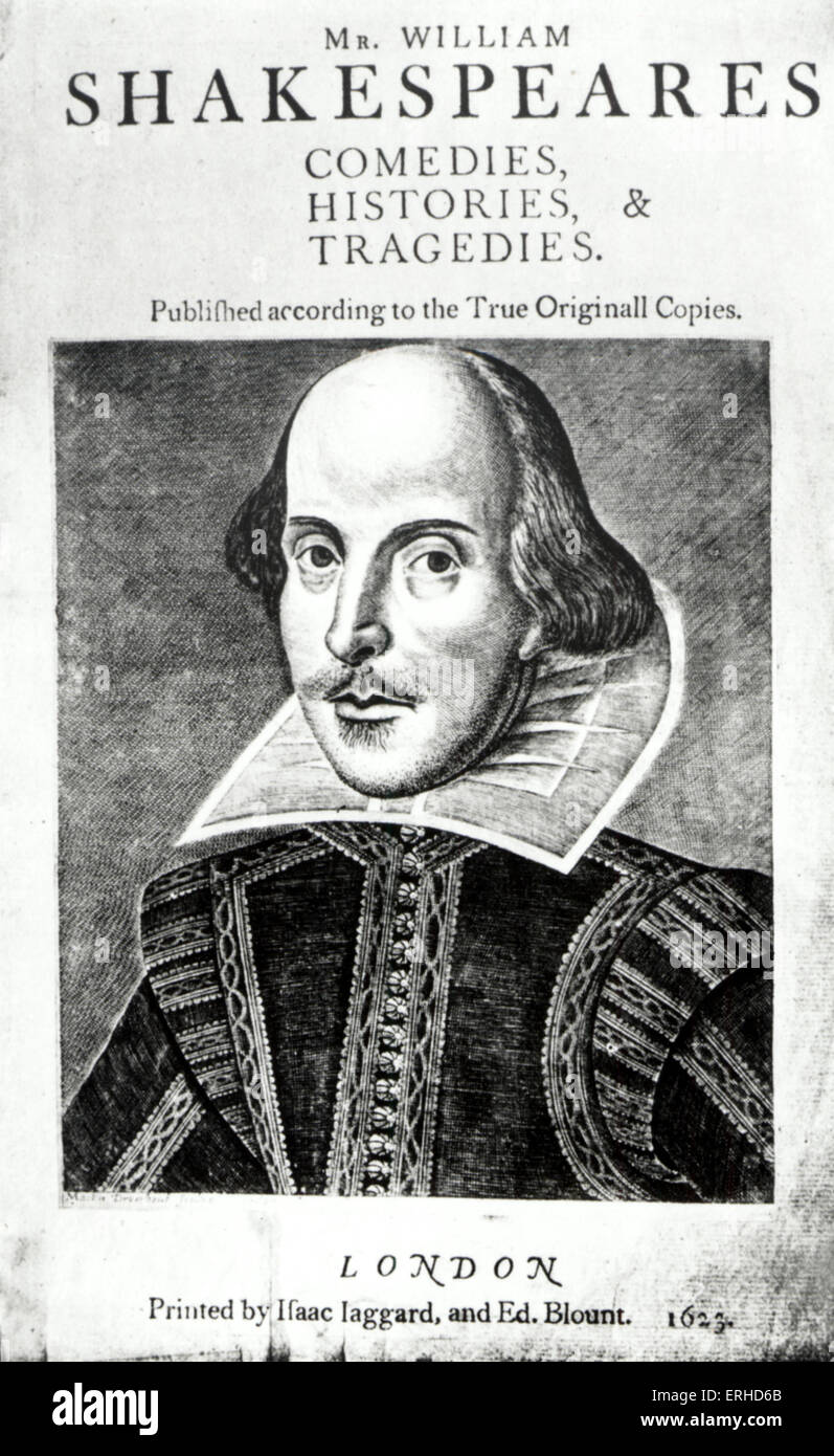 Shakespeare. Das authentischste Portrait von Shakespeare aus der ersten Folio-Ausgabe von Shakespeares Werke 1623.  Bekannt als die Stockfoto