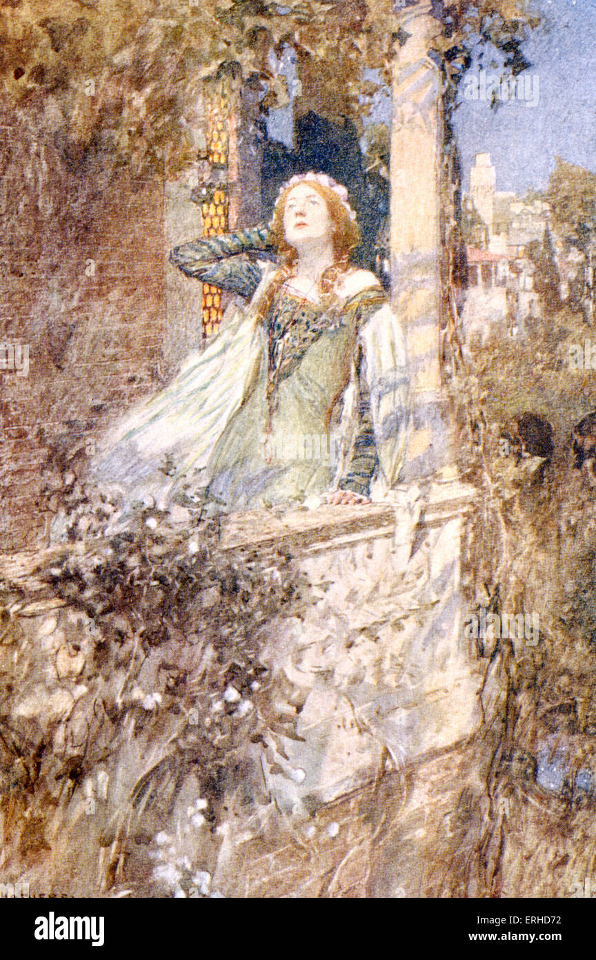 SHAKESPEARE, William - Julia in Romeo und Julia auf dem Balkon Gemälde von W. Hatherall. "O Romeo, Romeo, darum sind du Stockfoto