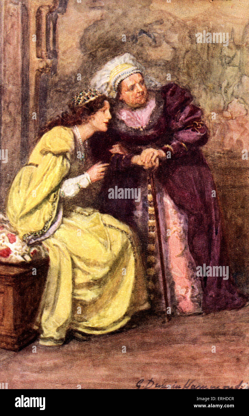 Shakespeares "Romeo & Juliet". Szene mit Julia und Krankenschwester von G. Demain Hammond, RI. Bildunterschrift lautet: "meine einzige Liebe entsprungen meinem nur Hass! Zu früh gesehen unbekannt, und zu spät erkannt! ". Stockfoto